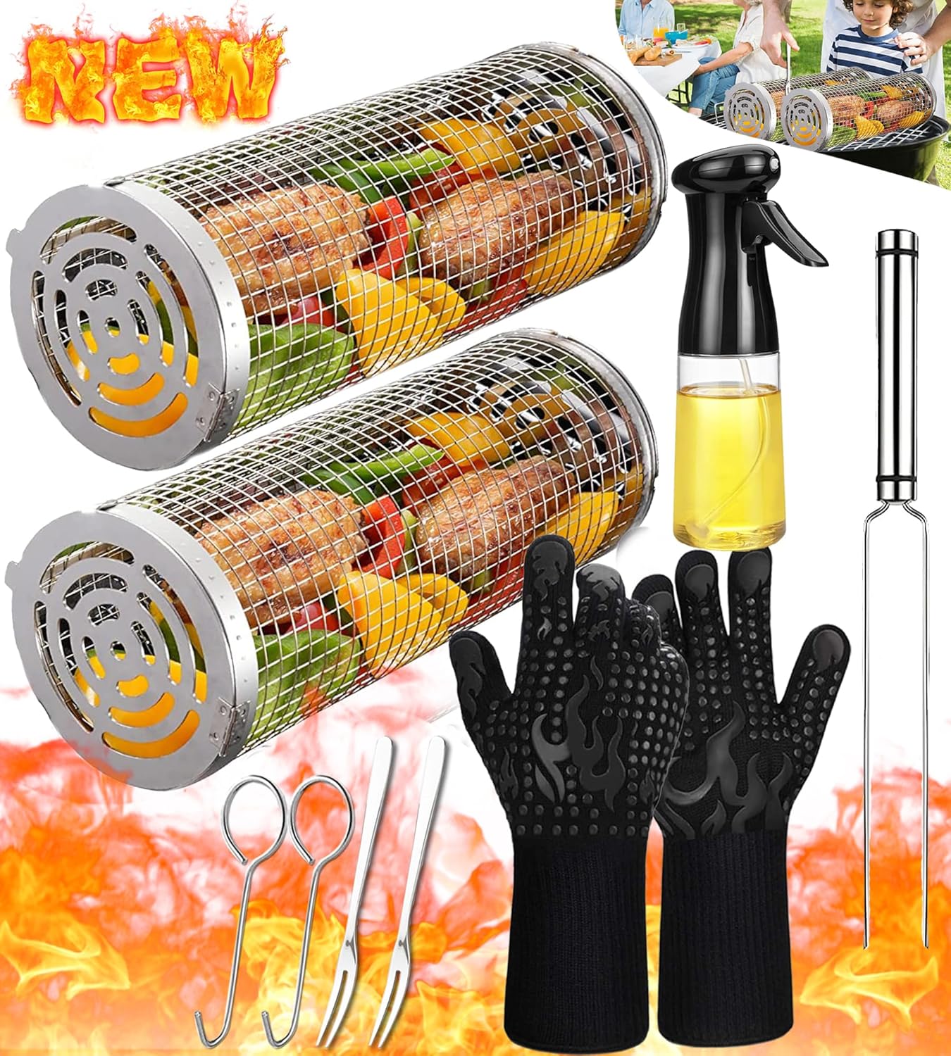 Rolling Grilling Baskets for BBQ: Perfect for Veggies and Meat