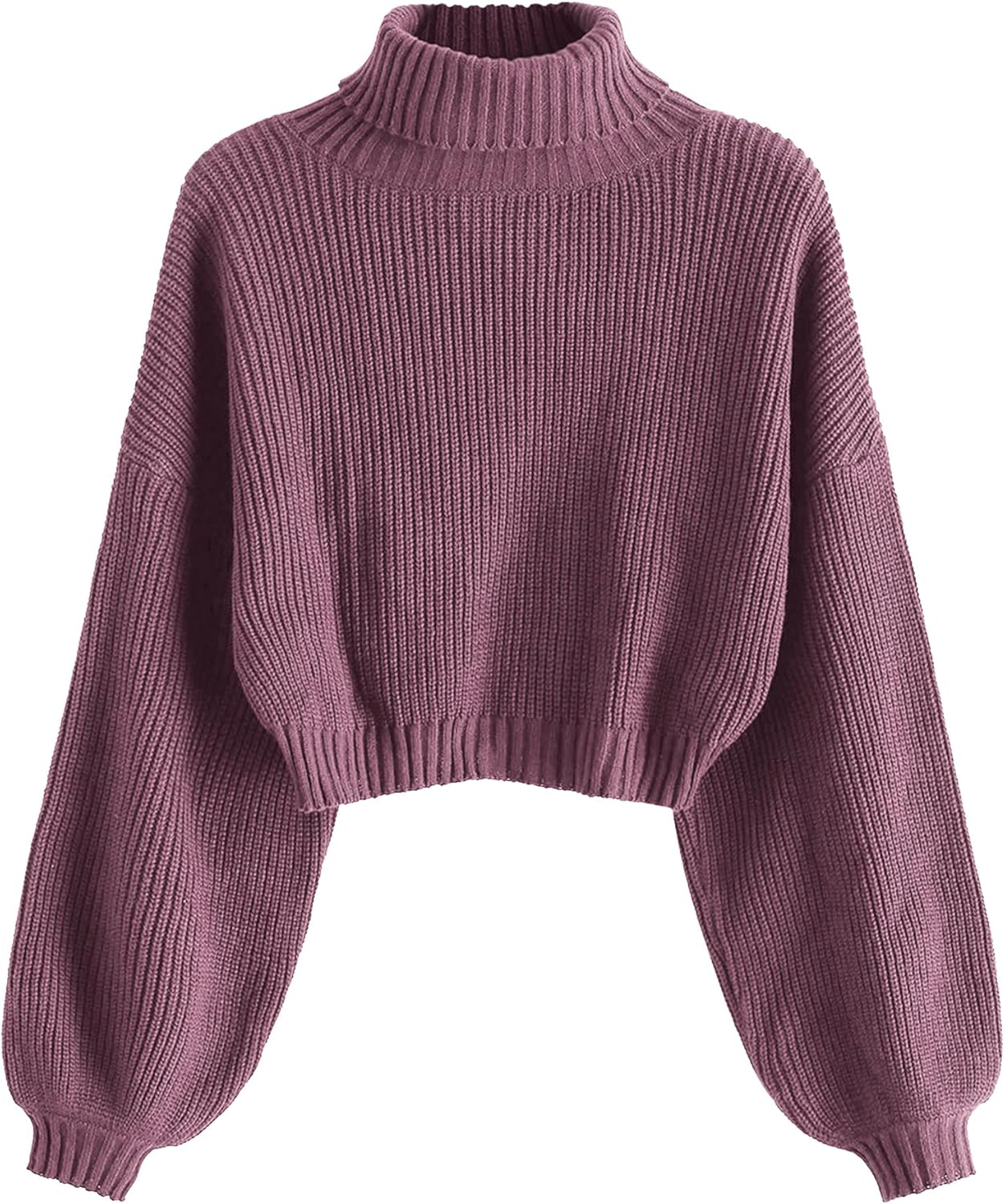 Cropped Turtleneck Sweater with Lantern Sleeves for Women
