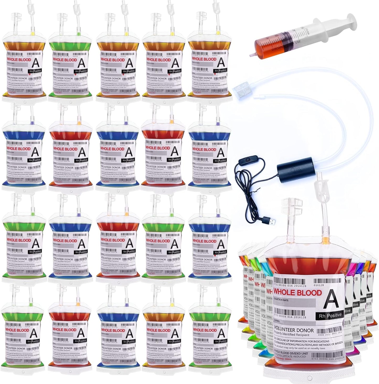 WYNK Halloween Party Decorations Cups - Blood Bag IV Bags Set