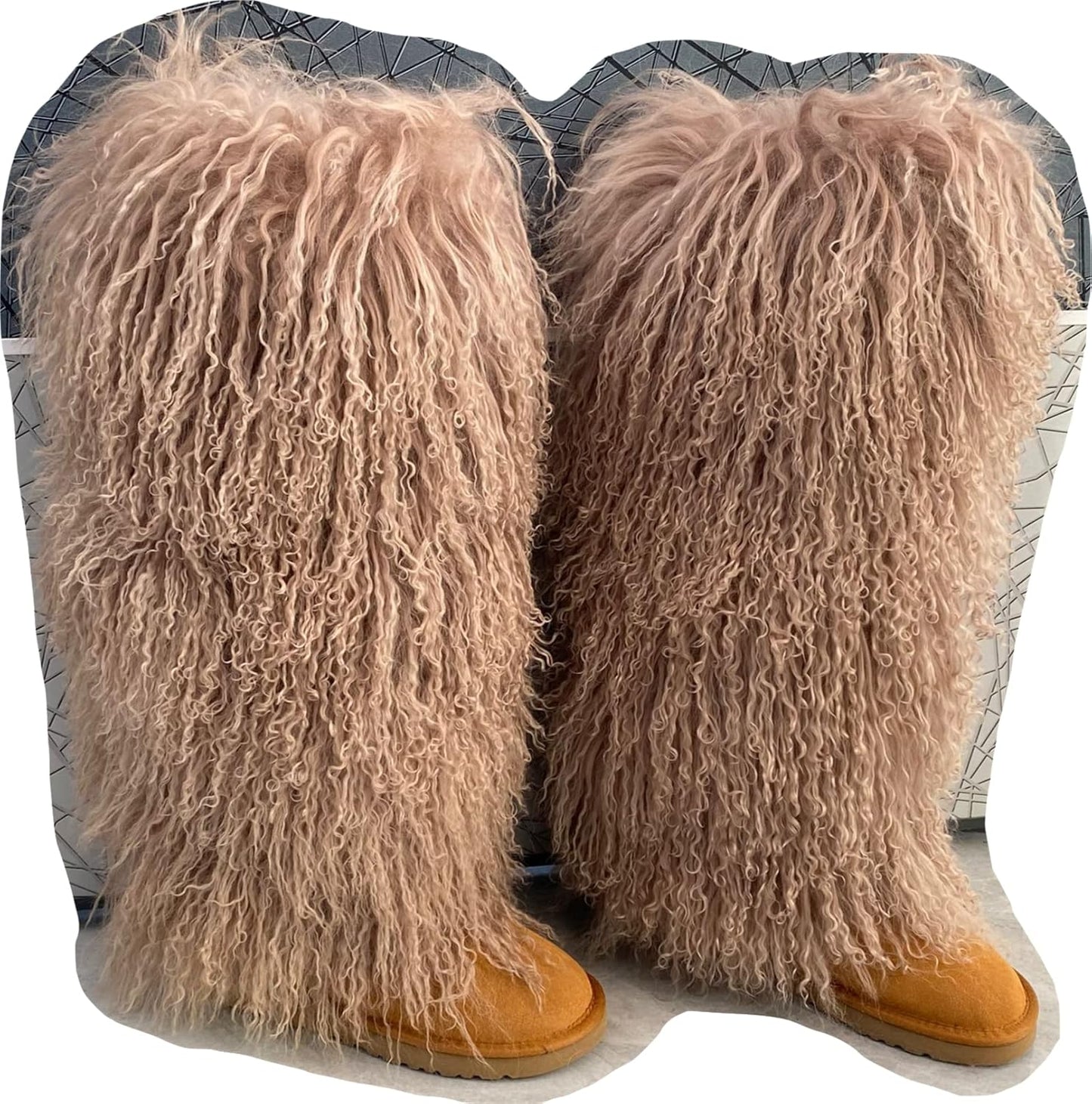 FurinFashion Over Knee High Mongolian Fur Boots for Women
