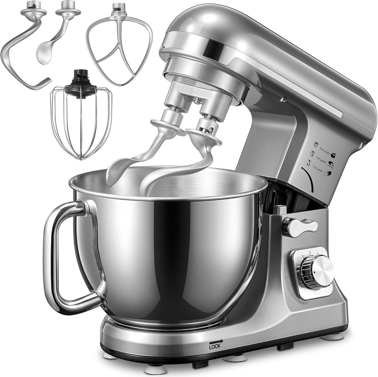 Stand Mixer with Double Dough Hook and 6 Speed Control for Home