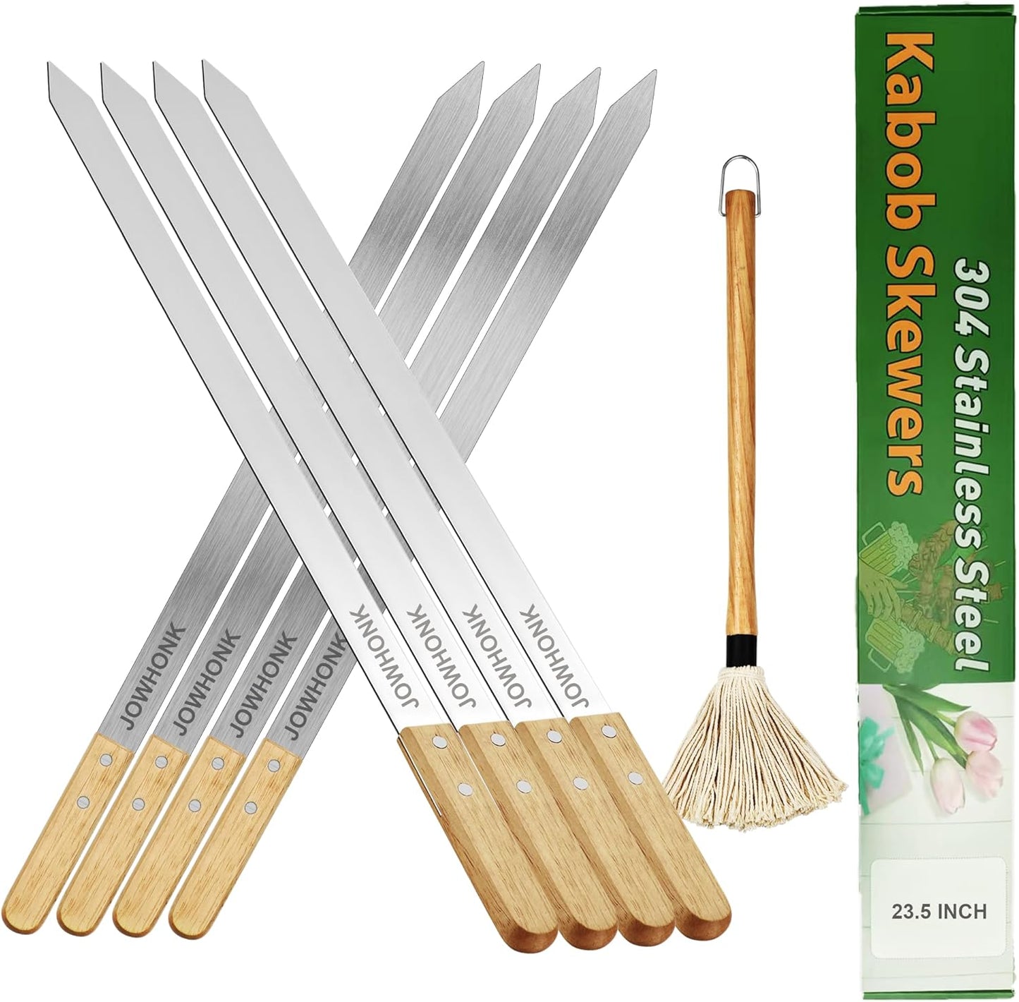 23.5 Inch Long Stainless Steel BBQ Skewers for Perfect Kabobs