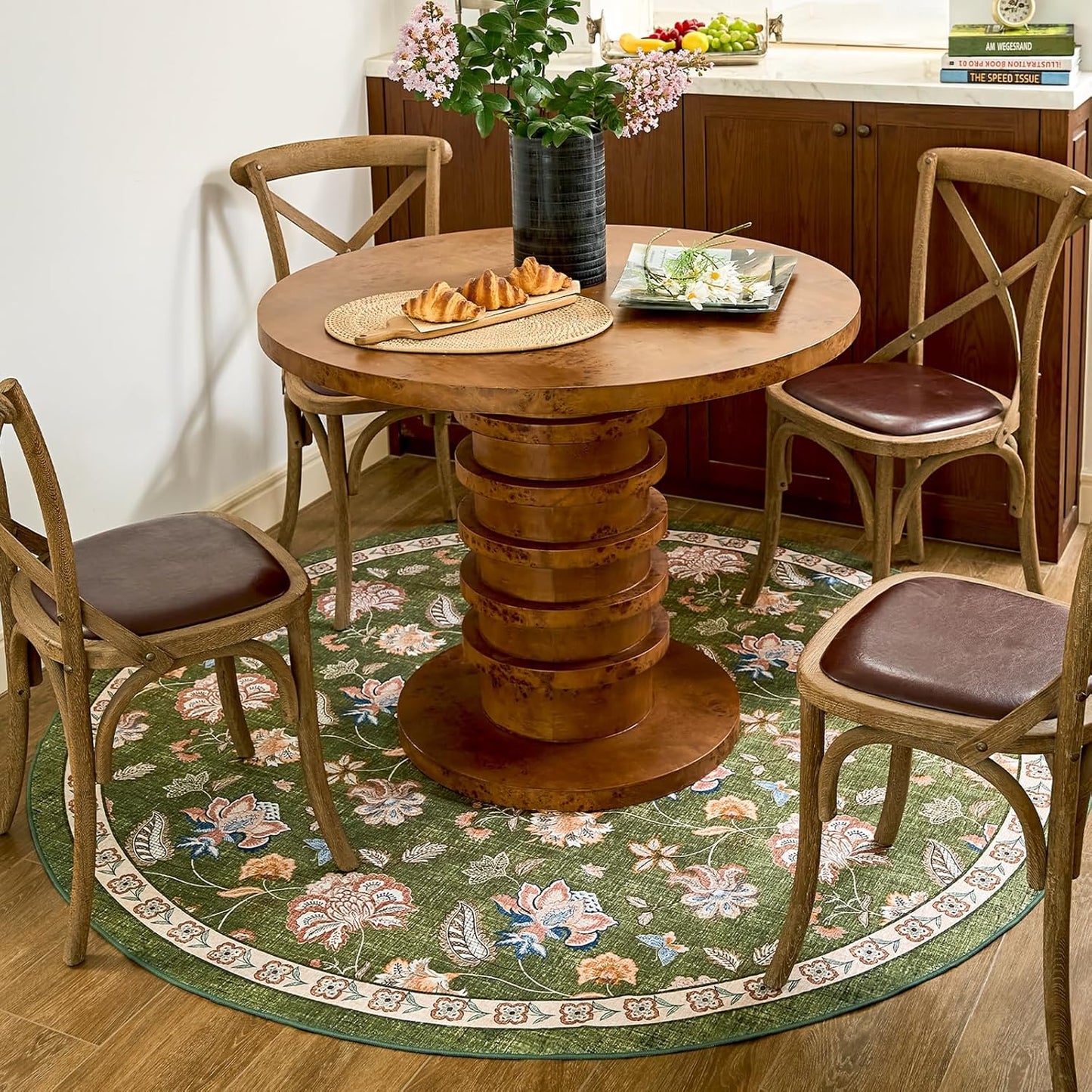 Floral Round Rug for Dining Room by jinchan - Vintage Charm