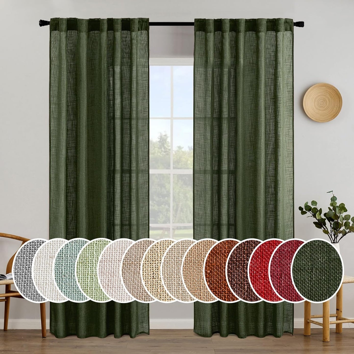 MIULEE Olive Green Linen Curtains for Stylish Home Decor