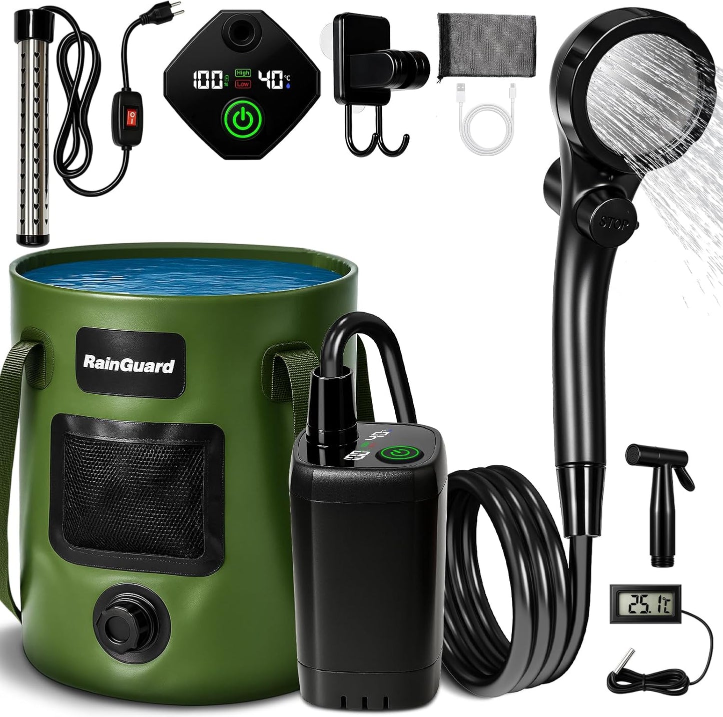 Portable Shower for Camping with 6000mAh Rechargeable Pump