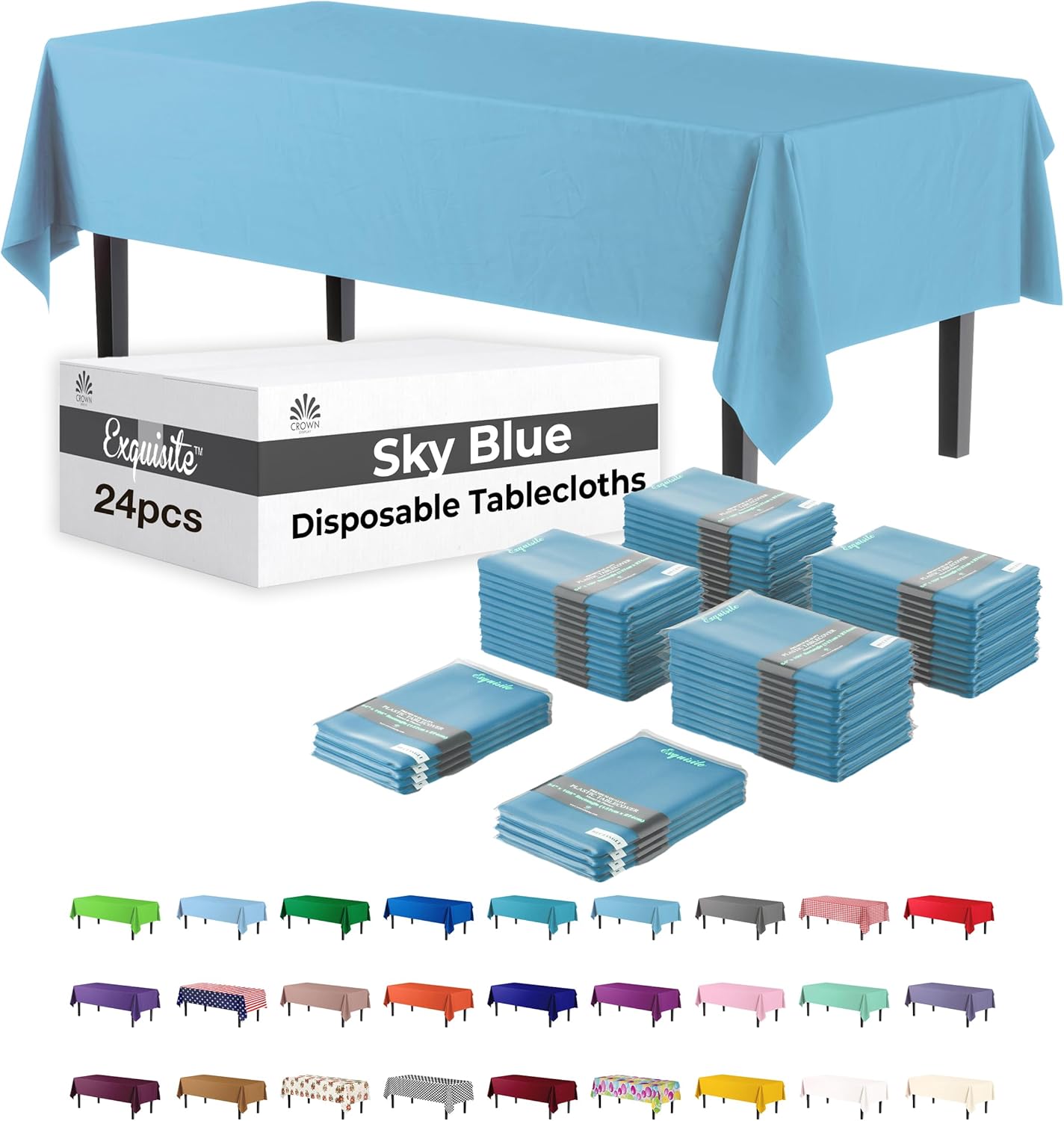 Premium Sky Blue Rectangular Plastic Tablecloths for Events