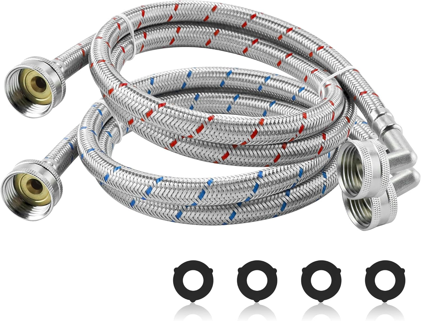 AMI PARTS 4ft Burst-Proof Steel Washer Hoses - All Washers - 90 Elbow (2 Pack)