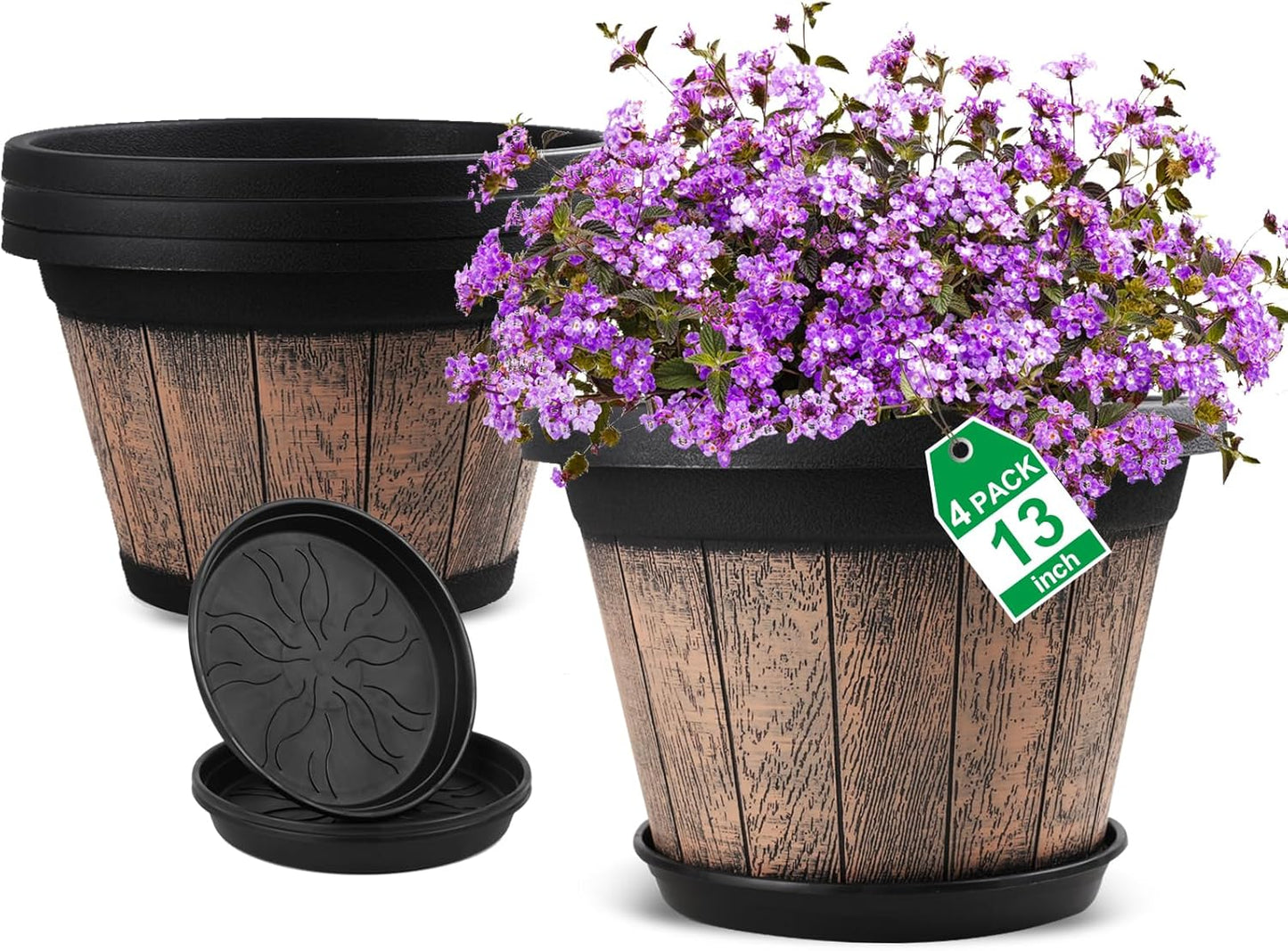 Quarut Large Plastic Plant Pots Set of 4 for Indoor & Outdoor