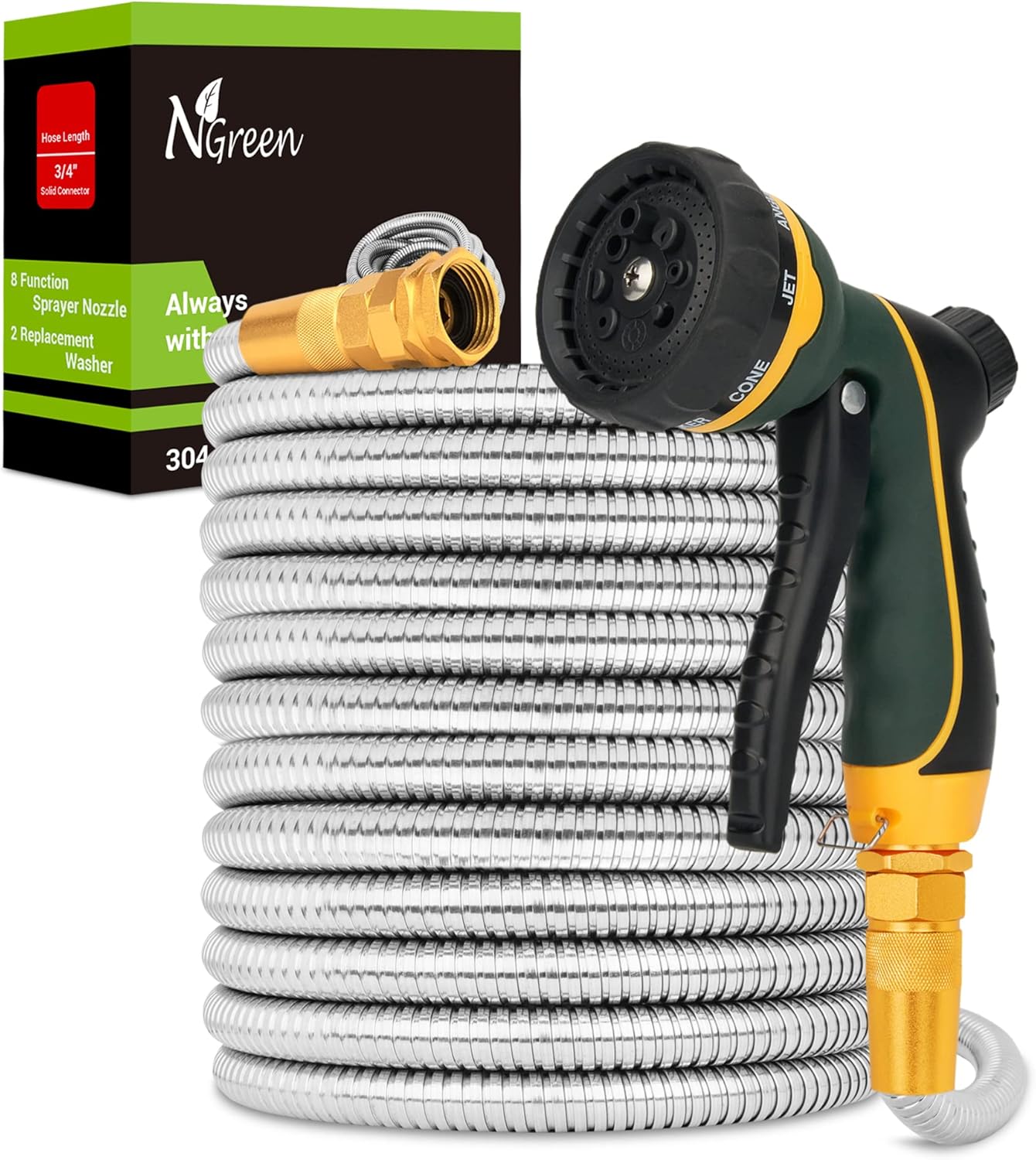 NGreen Stainless Steel Garden Hose - Flexible and Durable 75FT