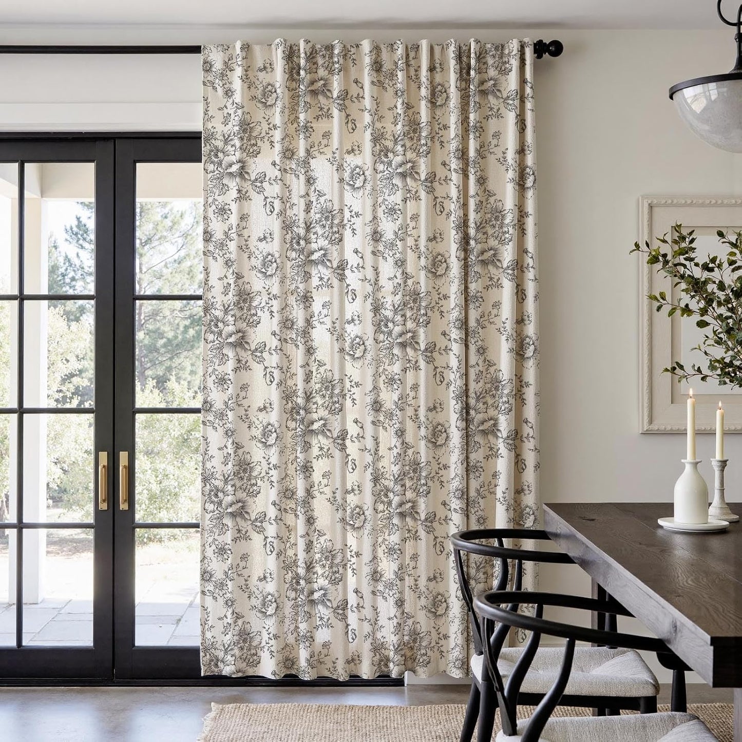 Elegant Floral Linen Curtains for Living Room and Patio Doors