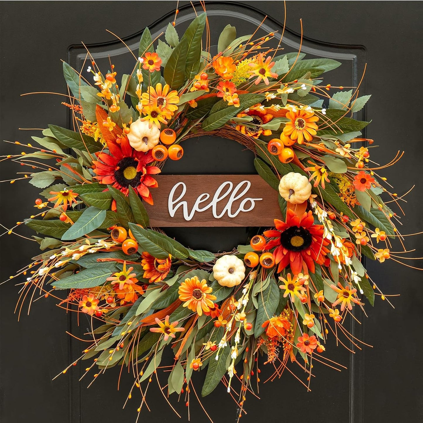 24 Inch Fall Wreath for Front Door - Autumn Decor with Sunflowers