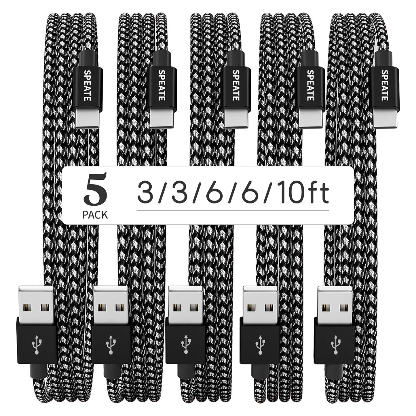 Fast Charge in Style with 5-Pack USB C Cables by SPEATE