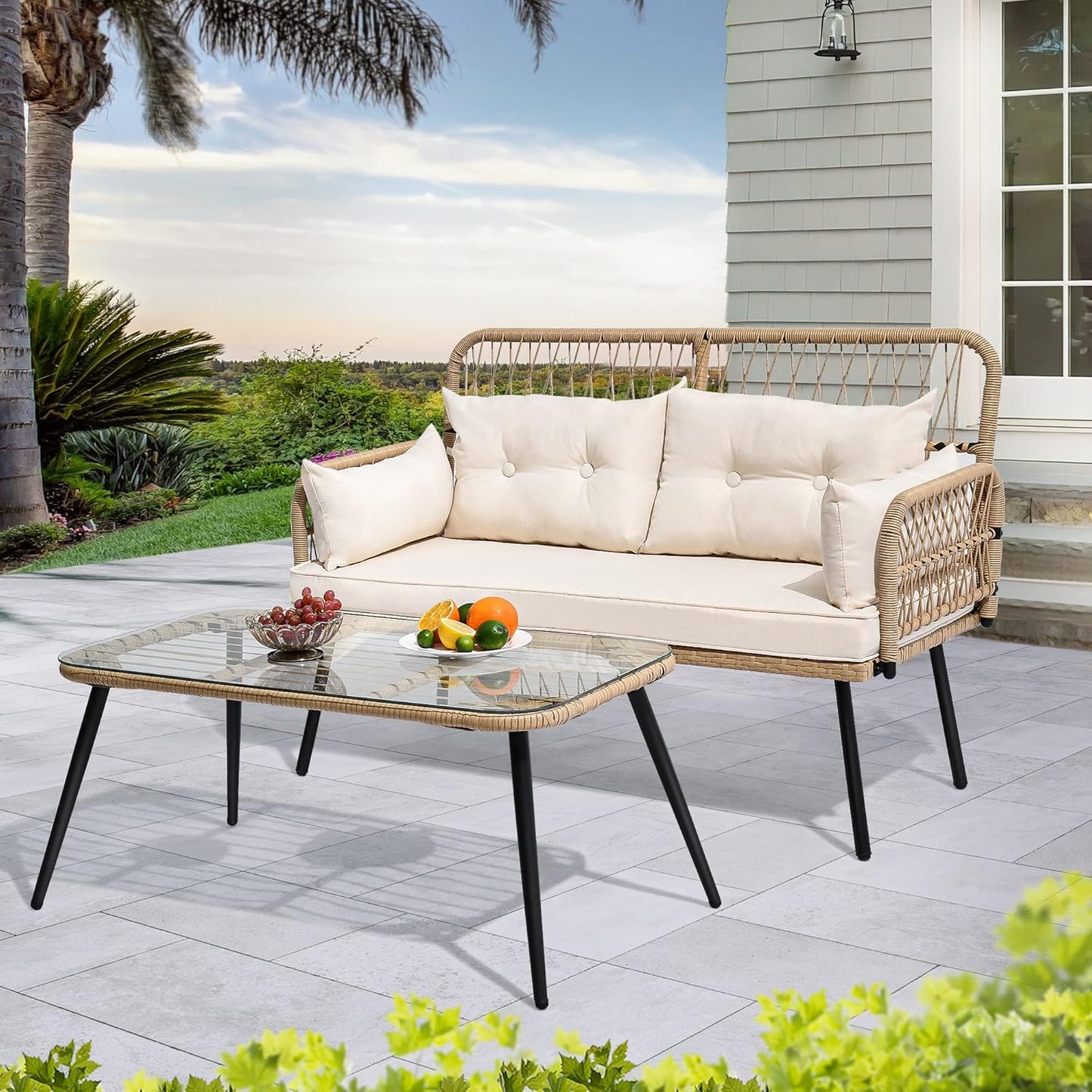 YITAHOME 2-Piece Patio Furniture Wicker Loveseat Set for Outdoors