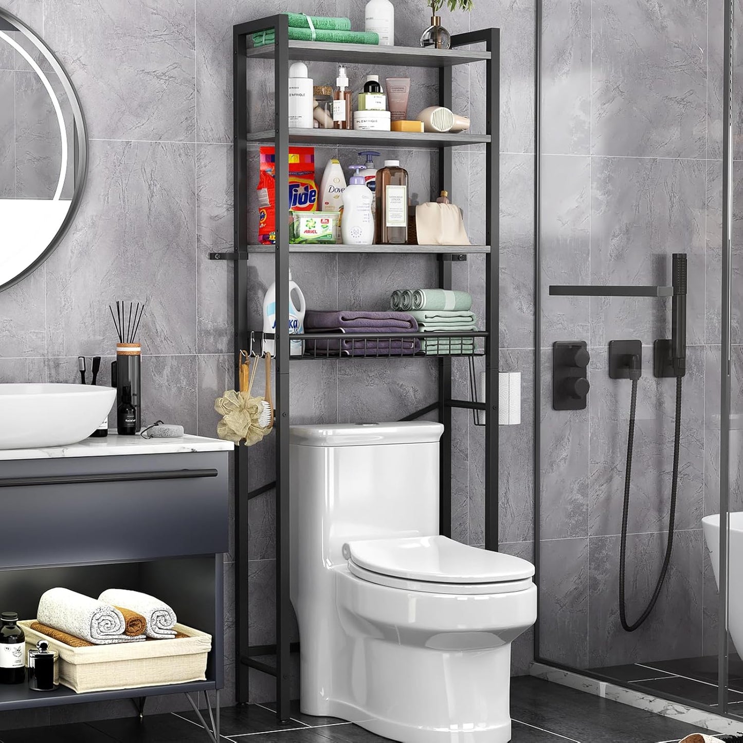 Over-The-Toilet Storage Rack for Space Saving Organization