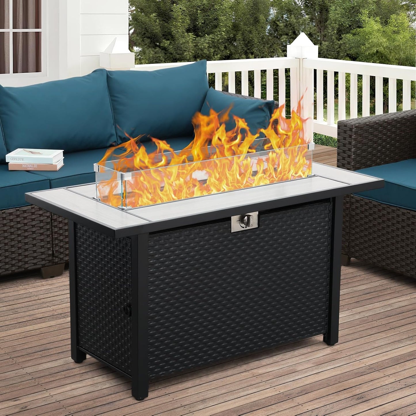 Rattaner 45 Inch Fire Table: 60000 BTU Outdoor Gas Pit