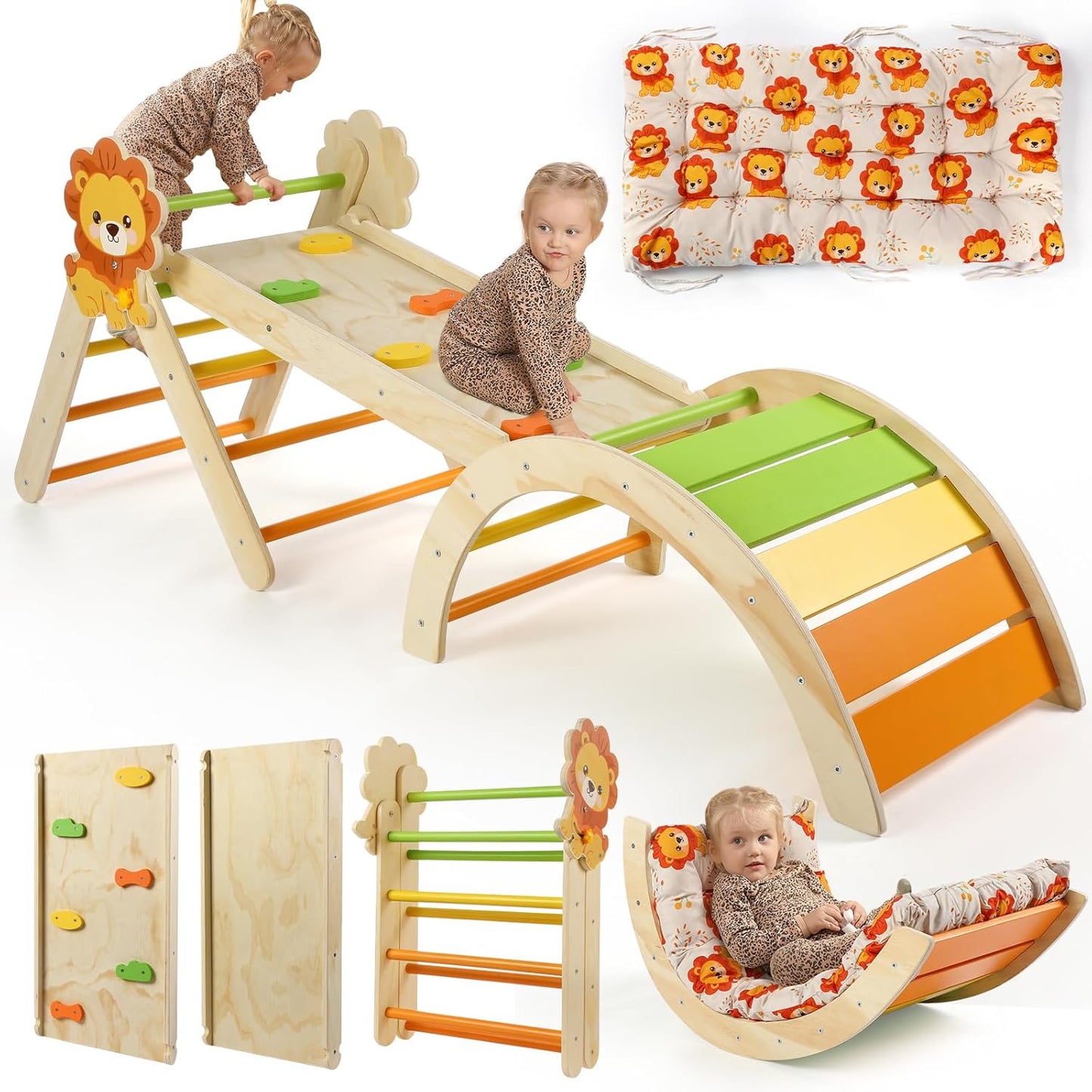 Pikler Triangle Set with Cushion for Indoor Toddler Climbing Fun