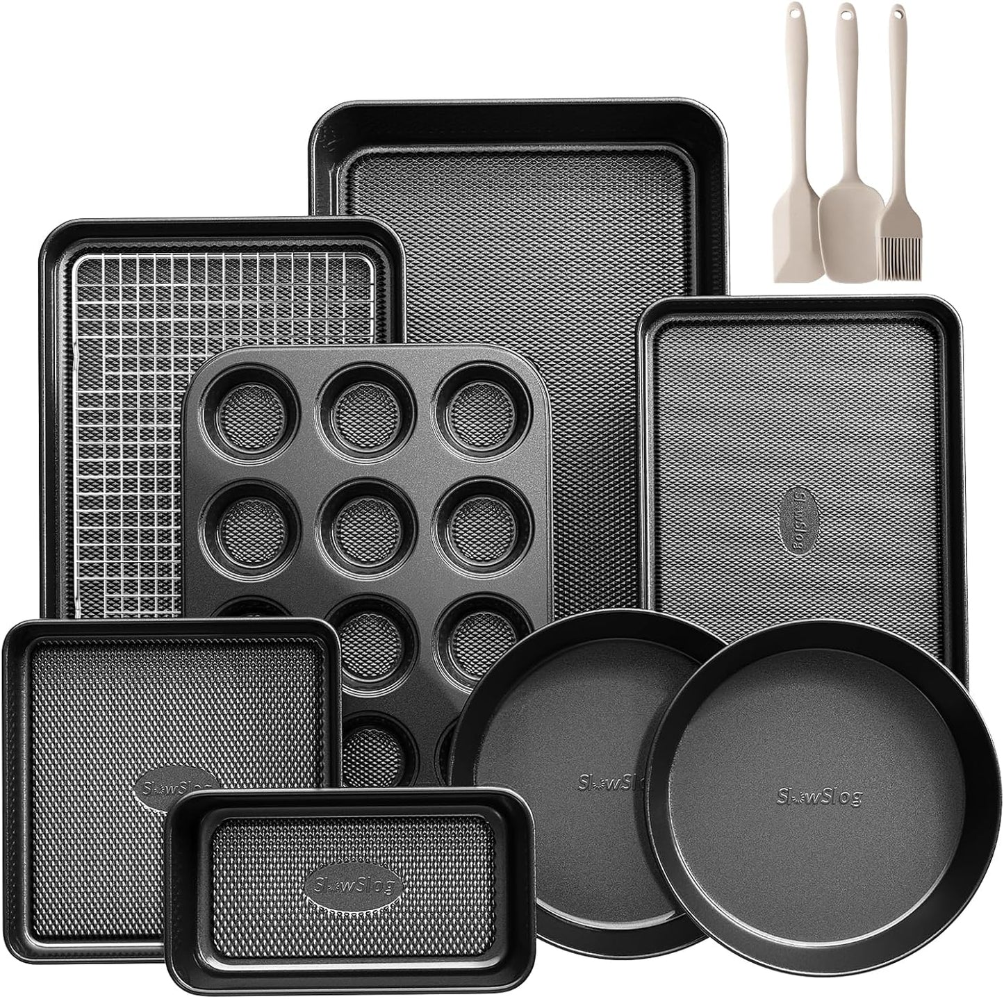 12-Piece Nonstick Bakeware Set with Stackable Design and Utensils
