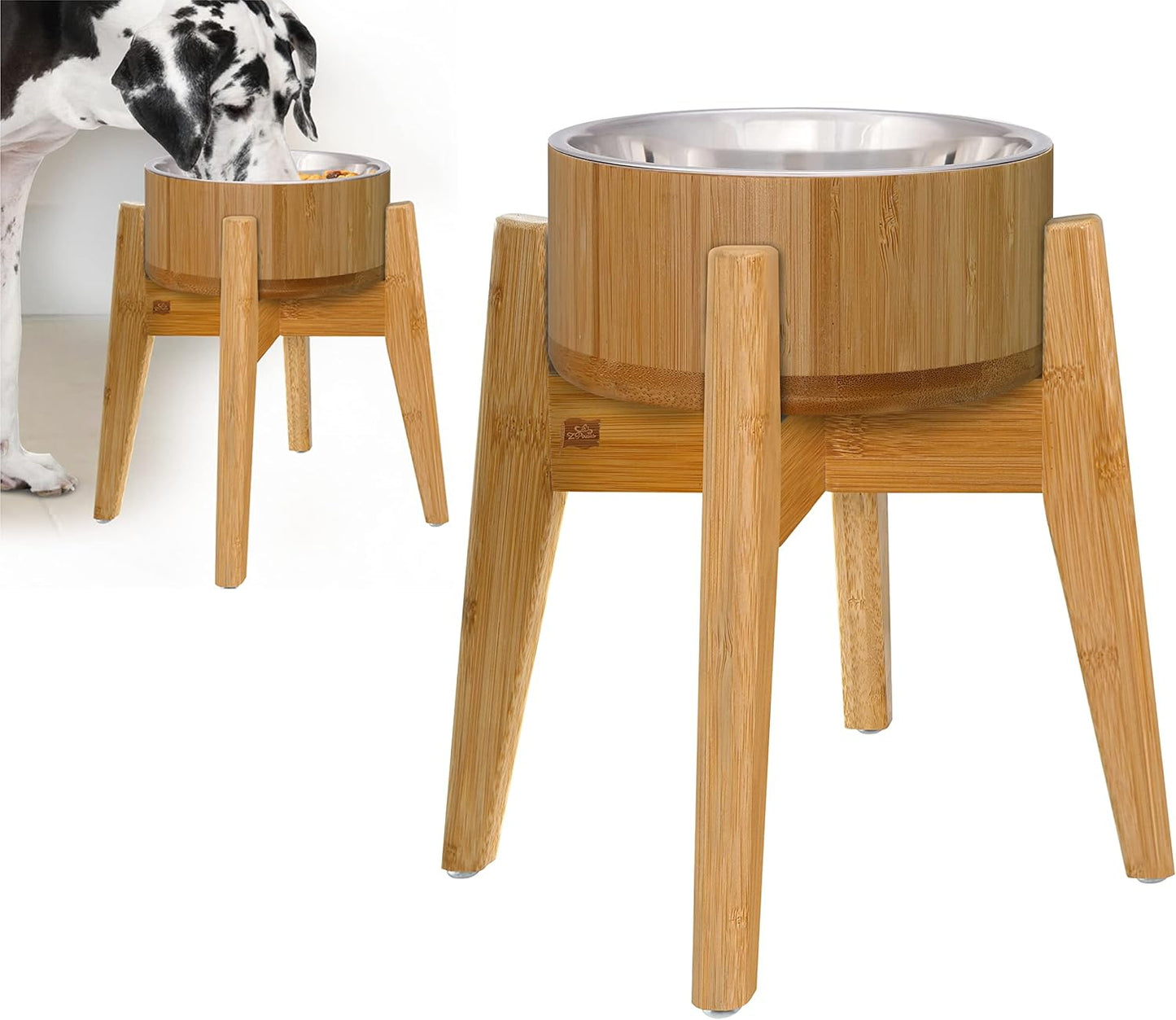 Elevated Dog Bowl for Large Breeds - 12-inch Bamboo/Steel Design