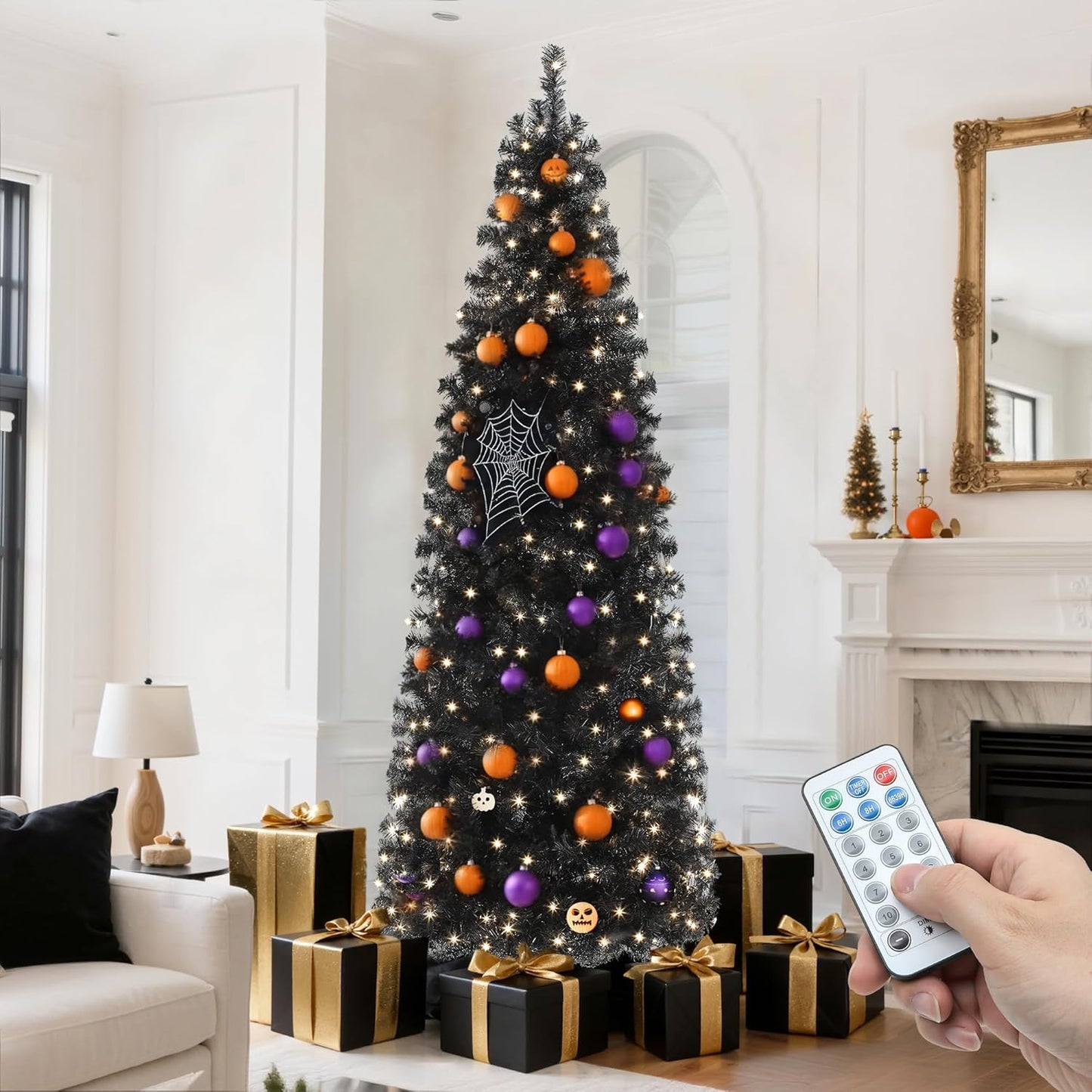 YITAHOME Prelit Black Slim Christmas Tree 6 FT with Remote Control