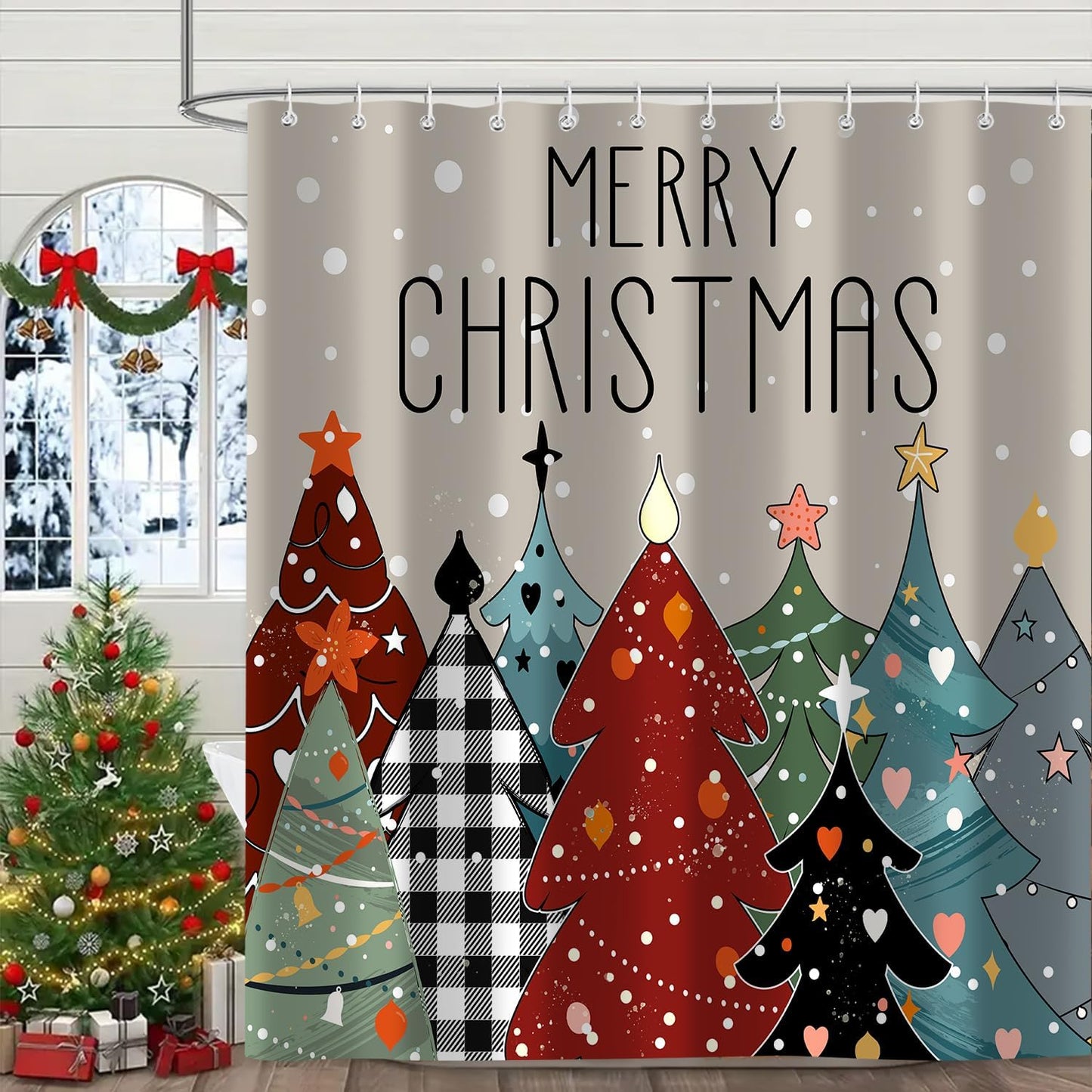 Rustic Winter Tree Shower Curtain Set