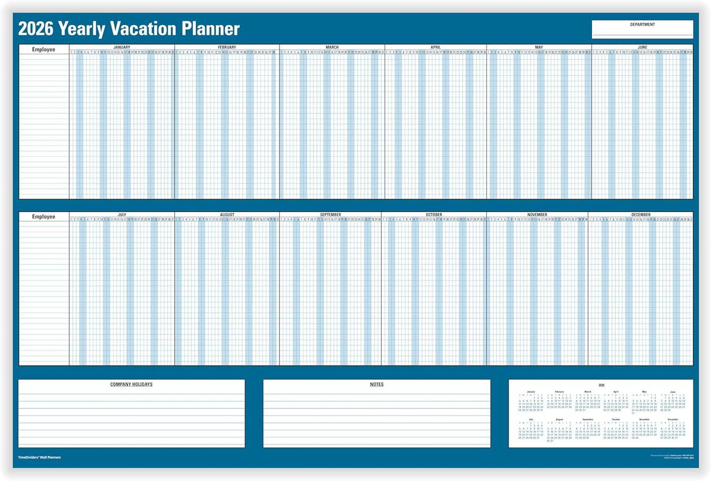 2026 Yearly Vacation Planner for Efficient Employee Management