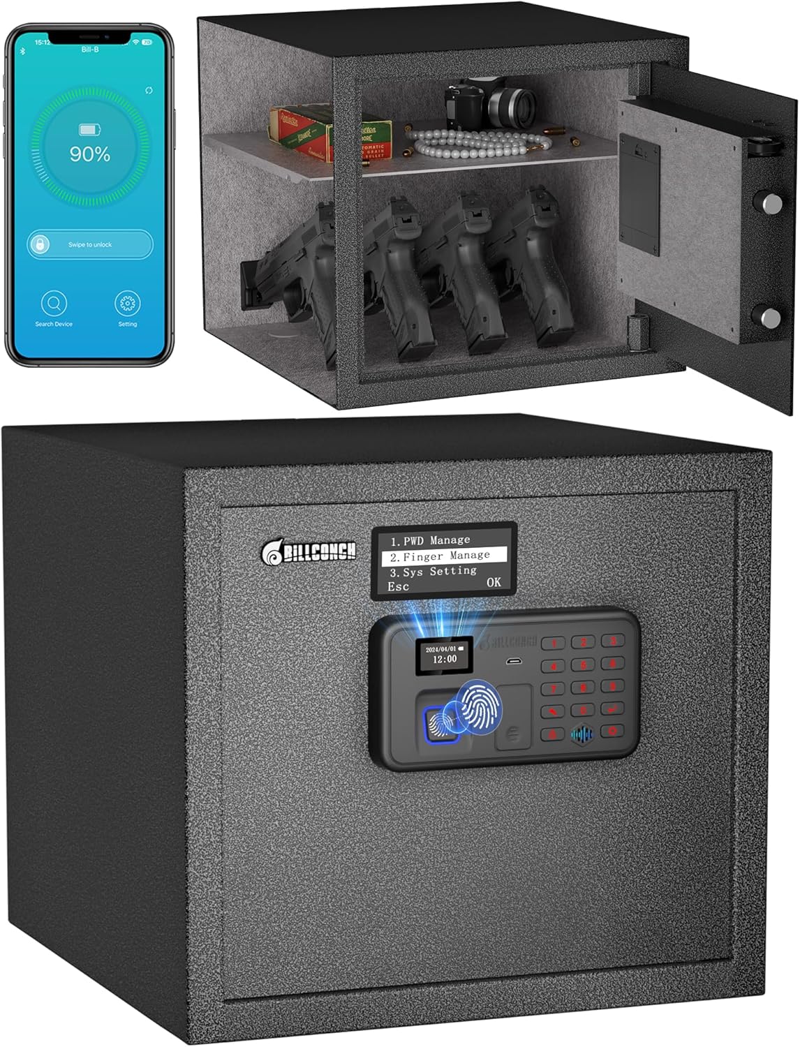 Billconch Smart Gun Safe for Multiple Pistols with Quick Access