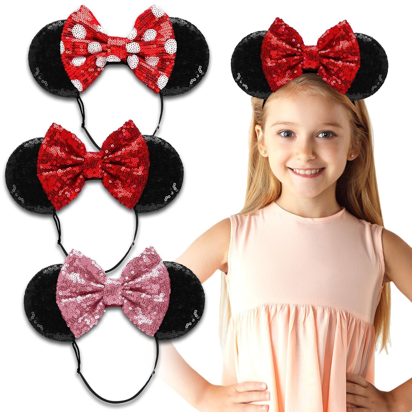 Shiny Sequin Minnie Bow Headbands - Headache-Free Glam