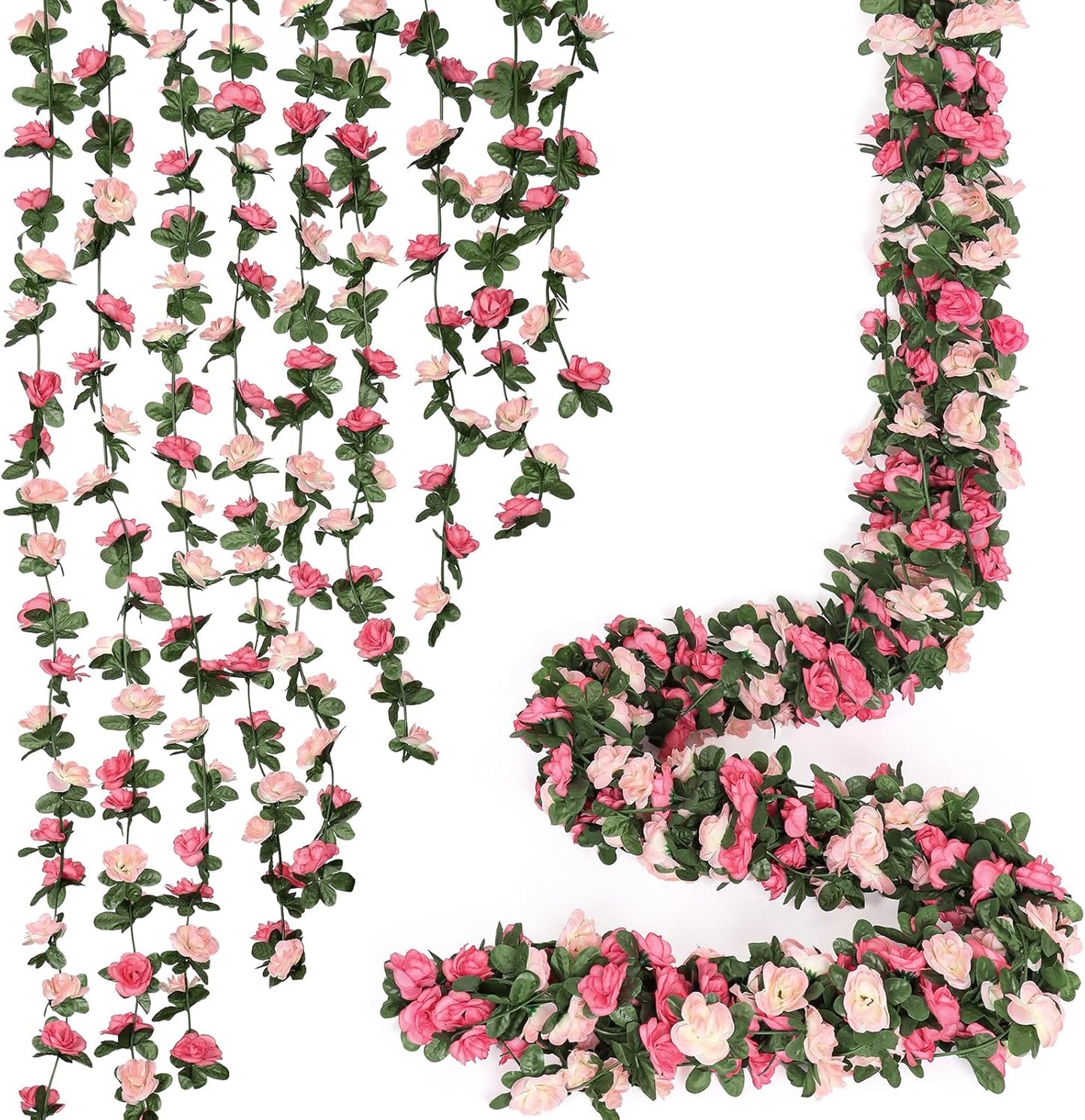 Artificial Flower Garland with Pink Roses for Home Decor