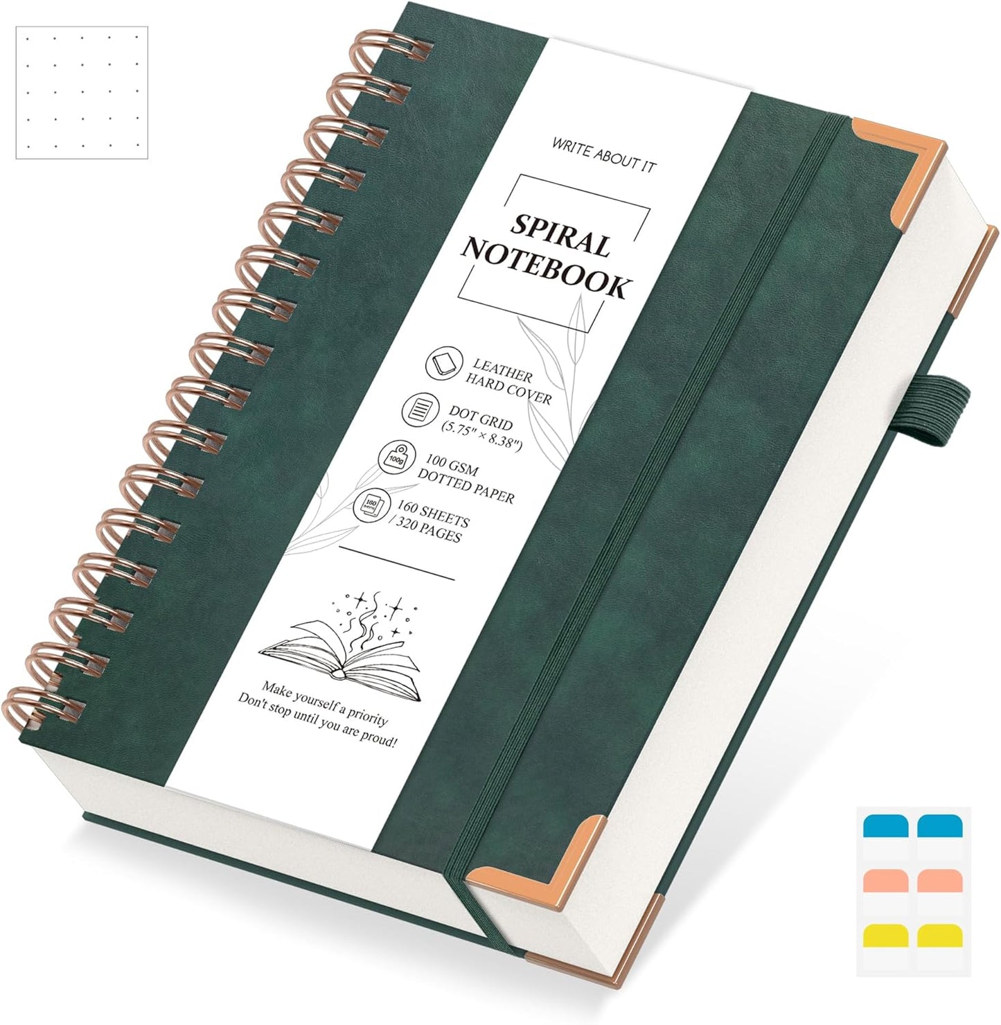 Compact A5 Spiral Dot Grid Notebook w/ Hardcover & Index Tabs