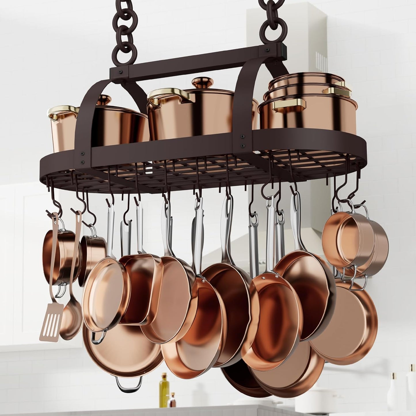 KES 34 Inch Oiled Bronze Hanging Pot Rack for Kitchen Storage
