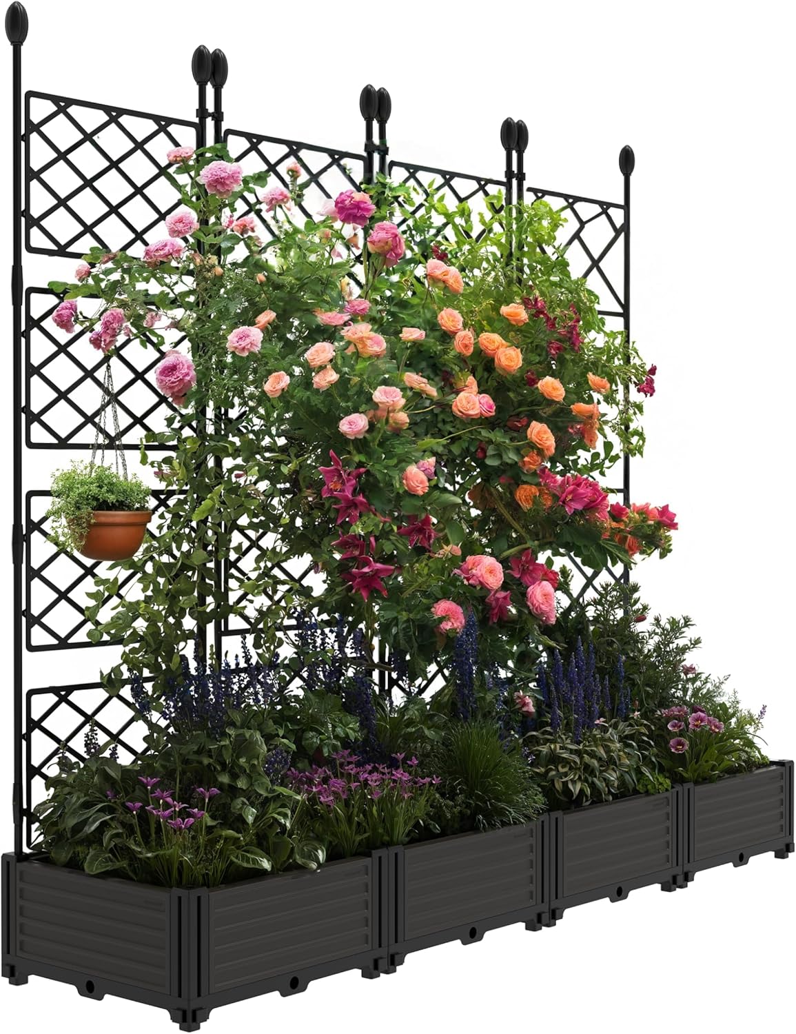 4 PCS Raised Garden Bed with Trellis for Vertical Gardening