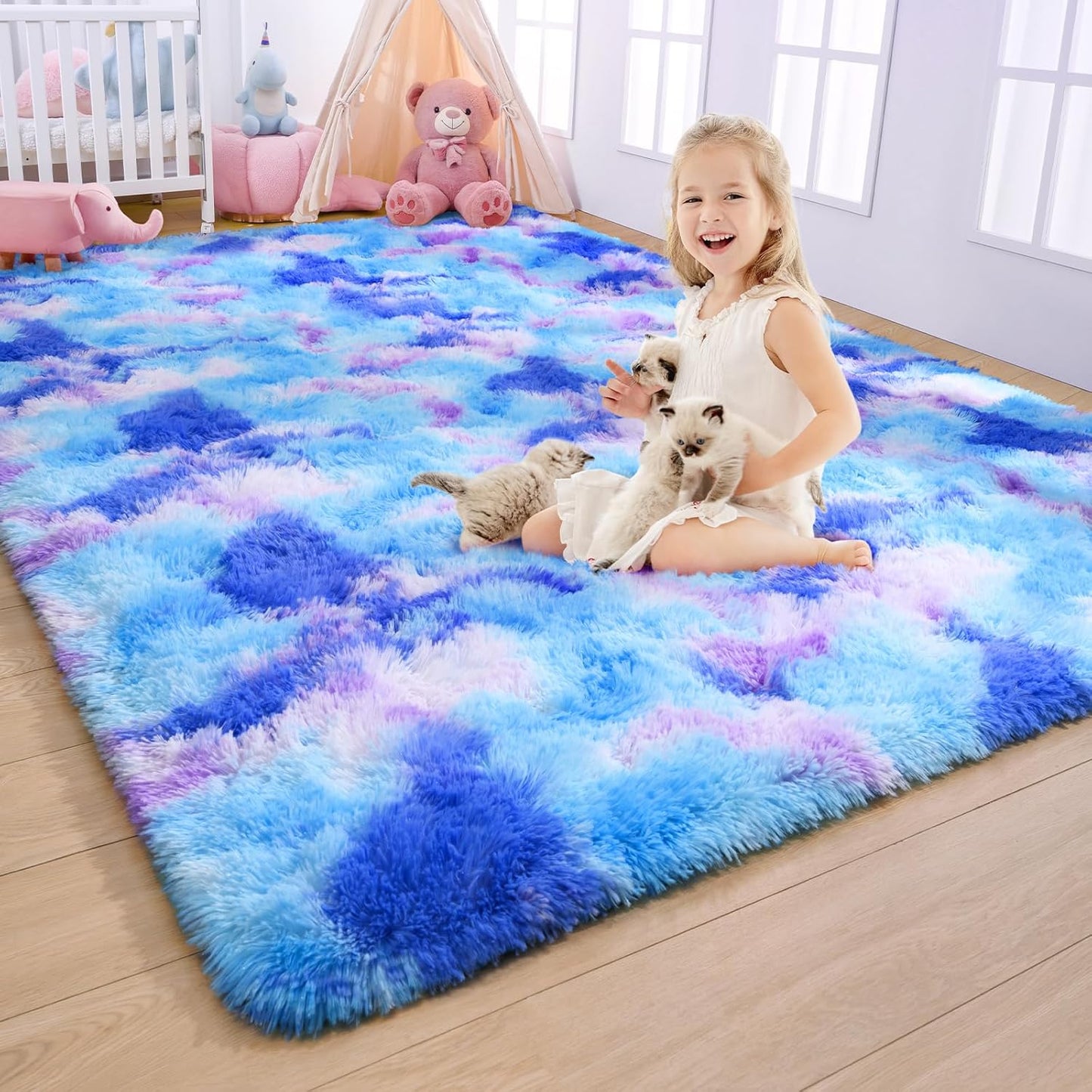 Soft Rainbow Area Rugs for Girls Room - Fluffy 5x8 Feet Carpet