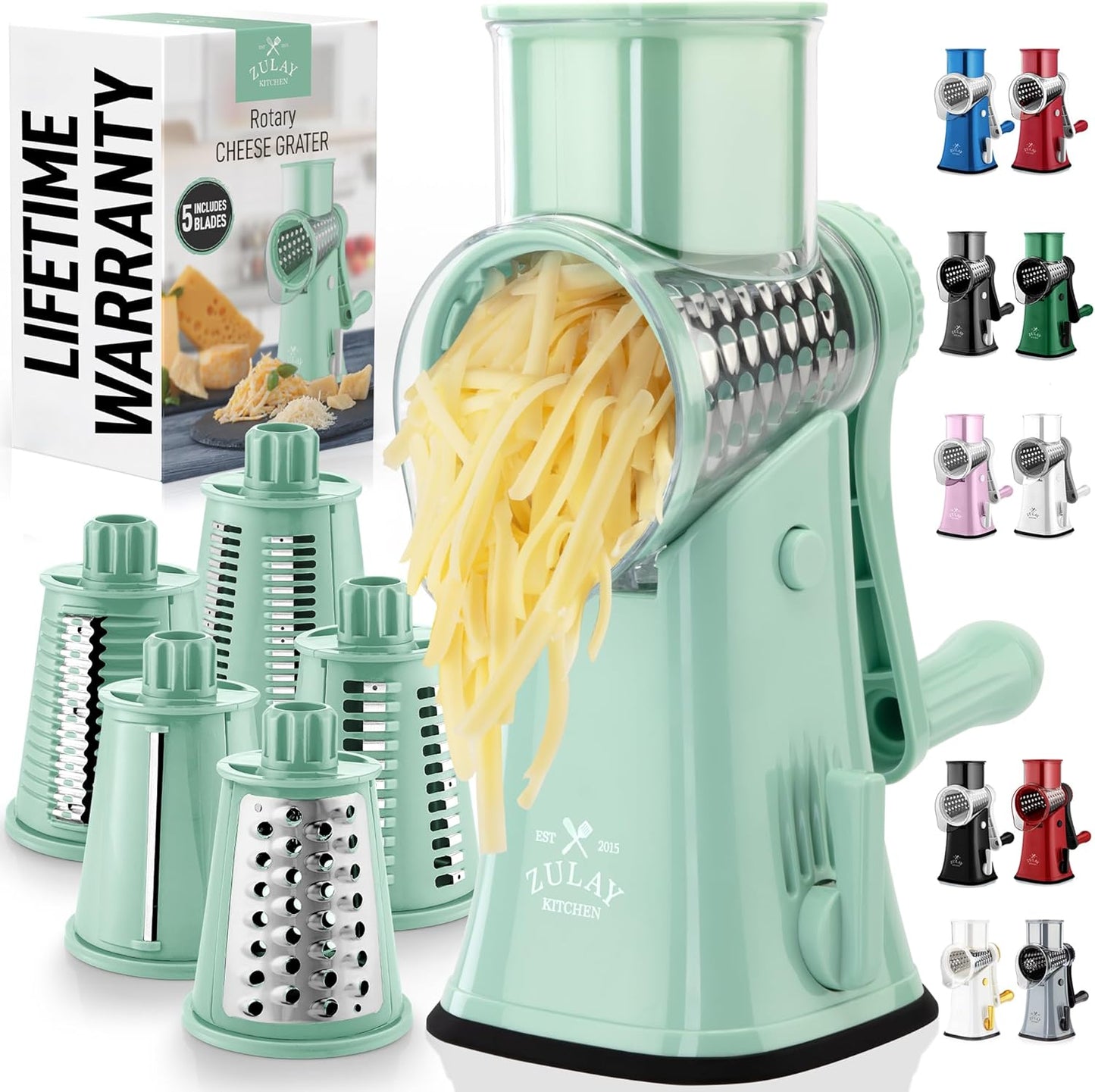 Rotary Cheese Grater with 5 Blades for Effortless Shredding