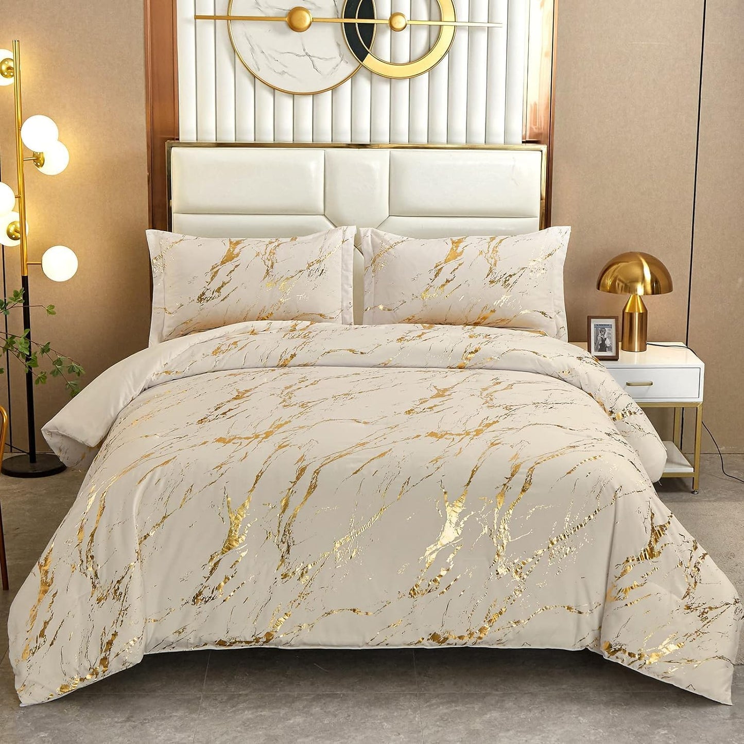 WONGS BEDDING Gold Metallic Marble Khaki Comforter Set Review