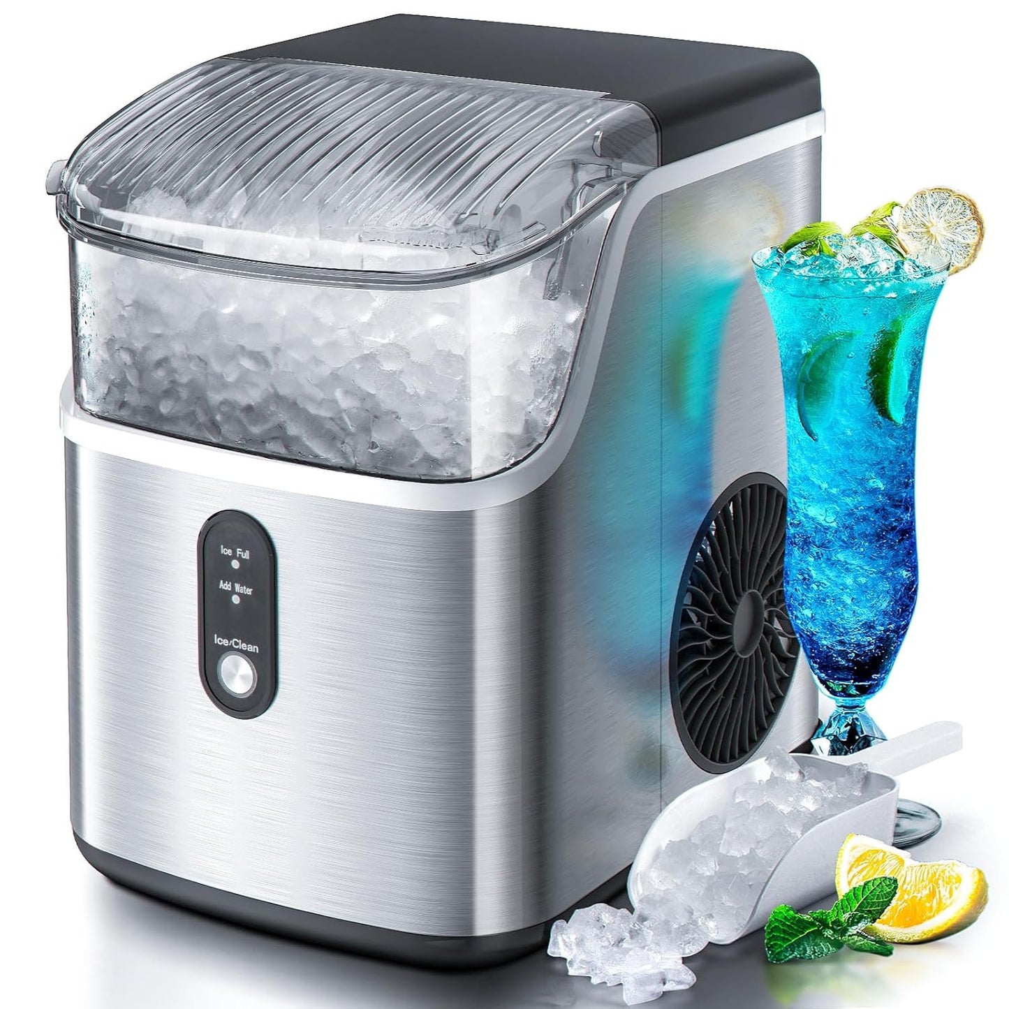 Antarctic Star Nugget Ice Maker - 34lbs/24H Sonic Ice, Self-Cleaning, Portable, Stainless Steel