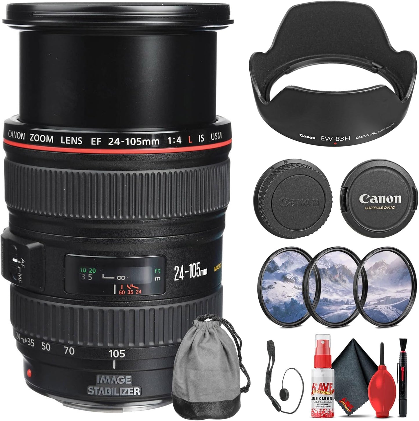 Canon EF 24-105mm f/4L IS USM Lens Bundle with Filter Kit