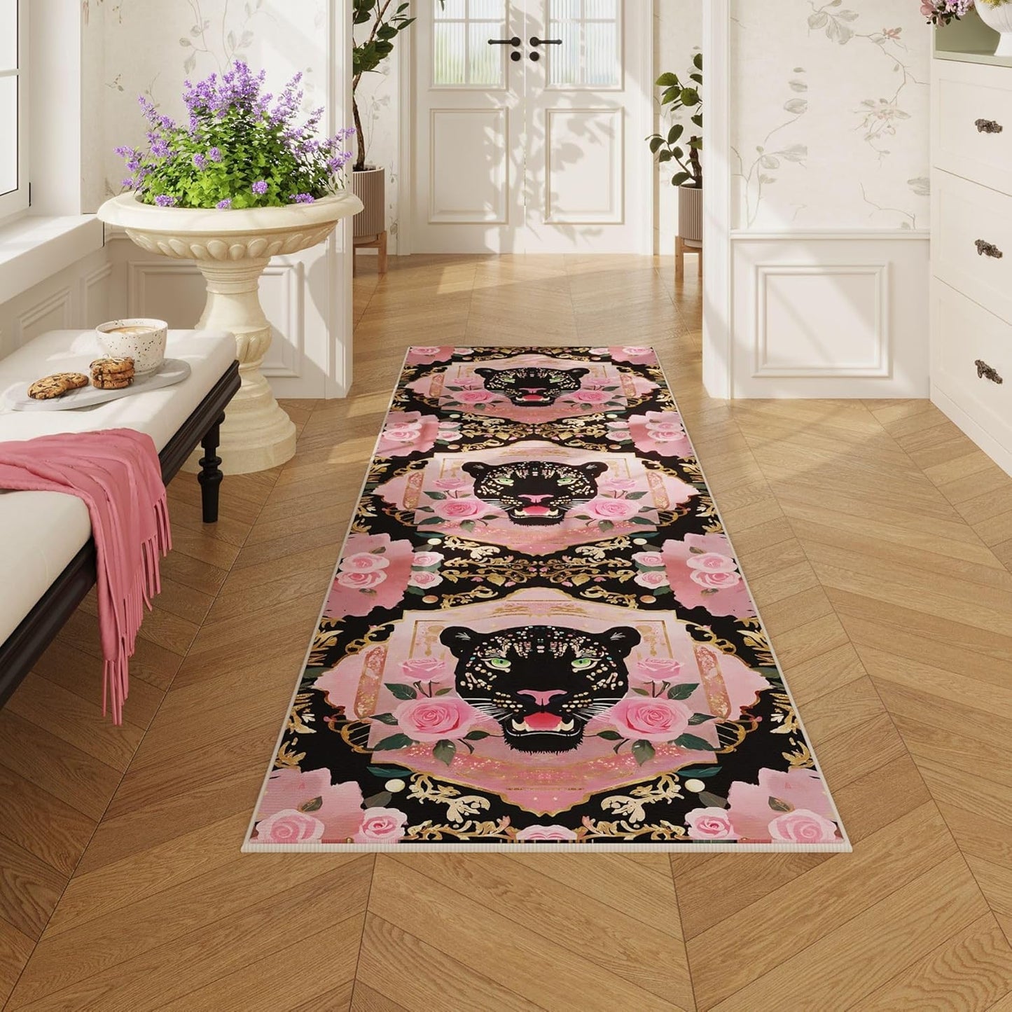 Runner Rug for Kitchen Non Slip 2ft 6inx8ft Washable Soft Leopard