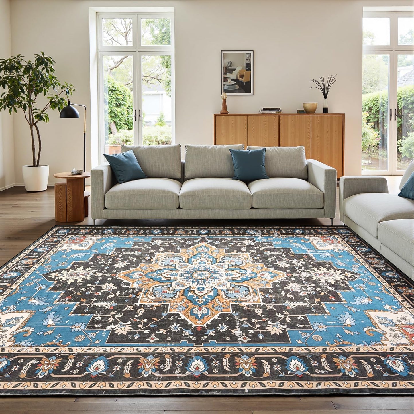 Rugflix 9x12 Area Rug for Living Room, Vintage Floral Design