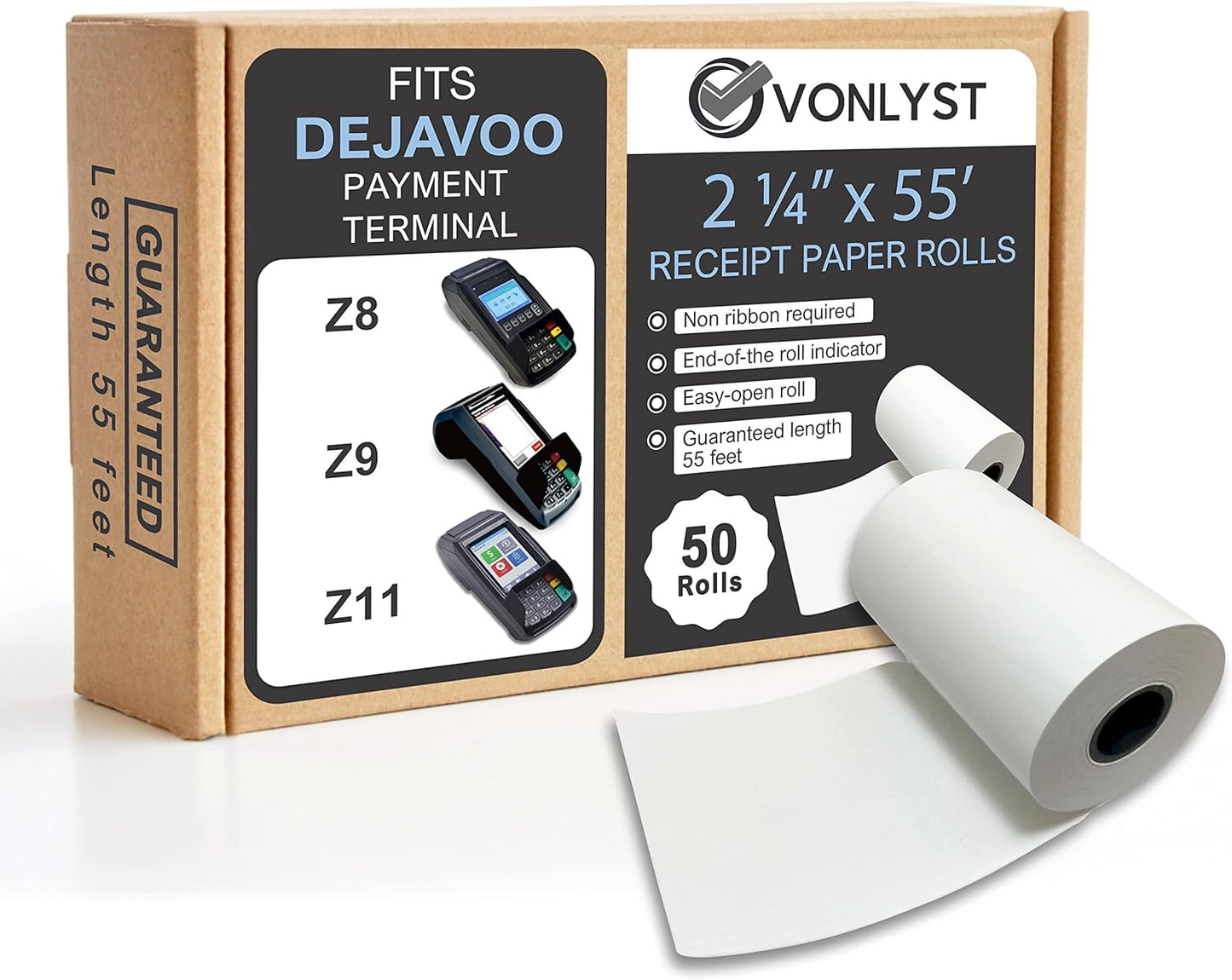 Credit Card Machine Paper Roll for Dejavoo Z8 Z9 Z11 - 50 Rolls