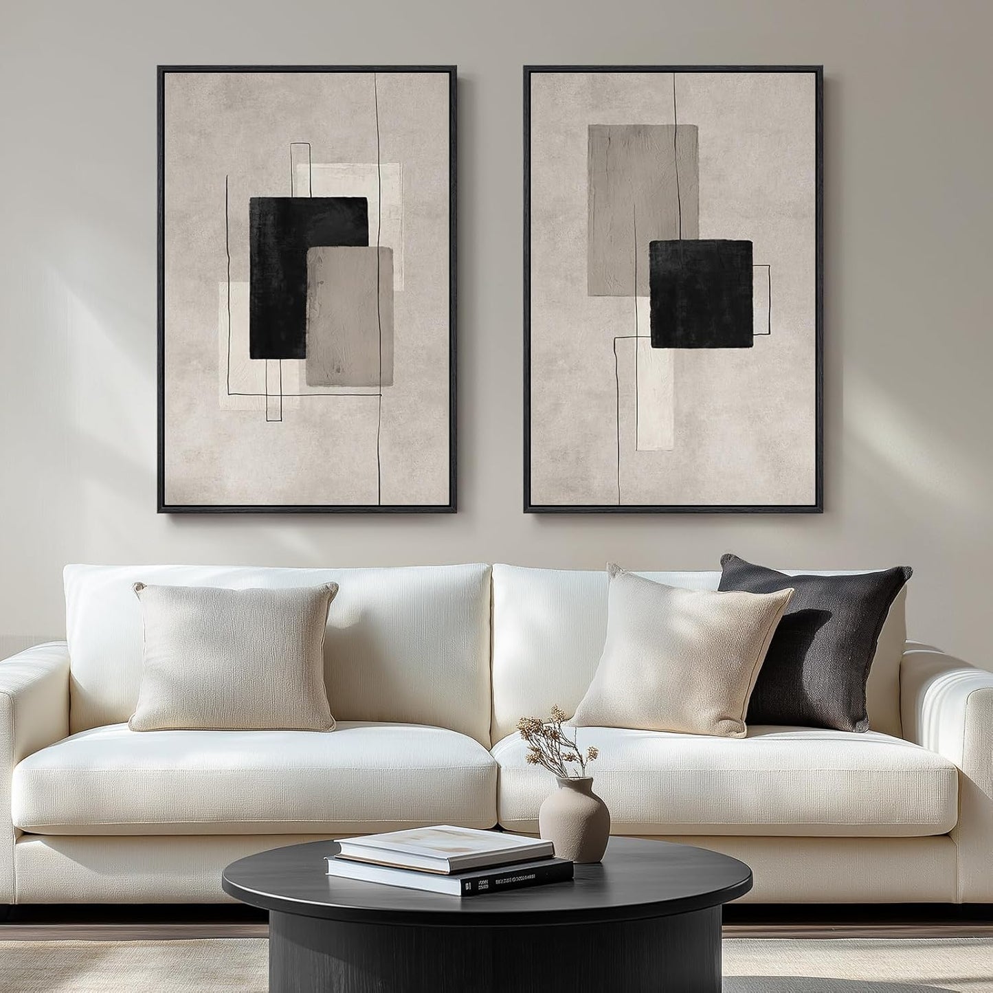 Large Framed Neutral Abstract Wall Art Set for Modern Decor
