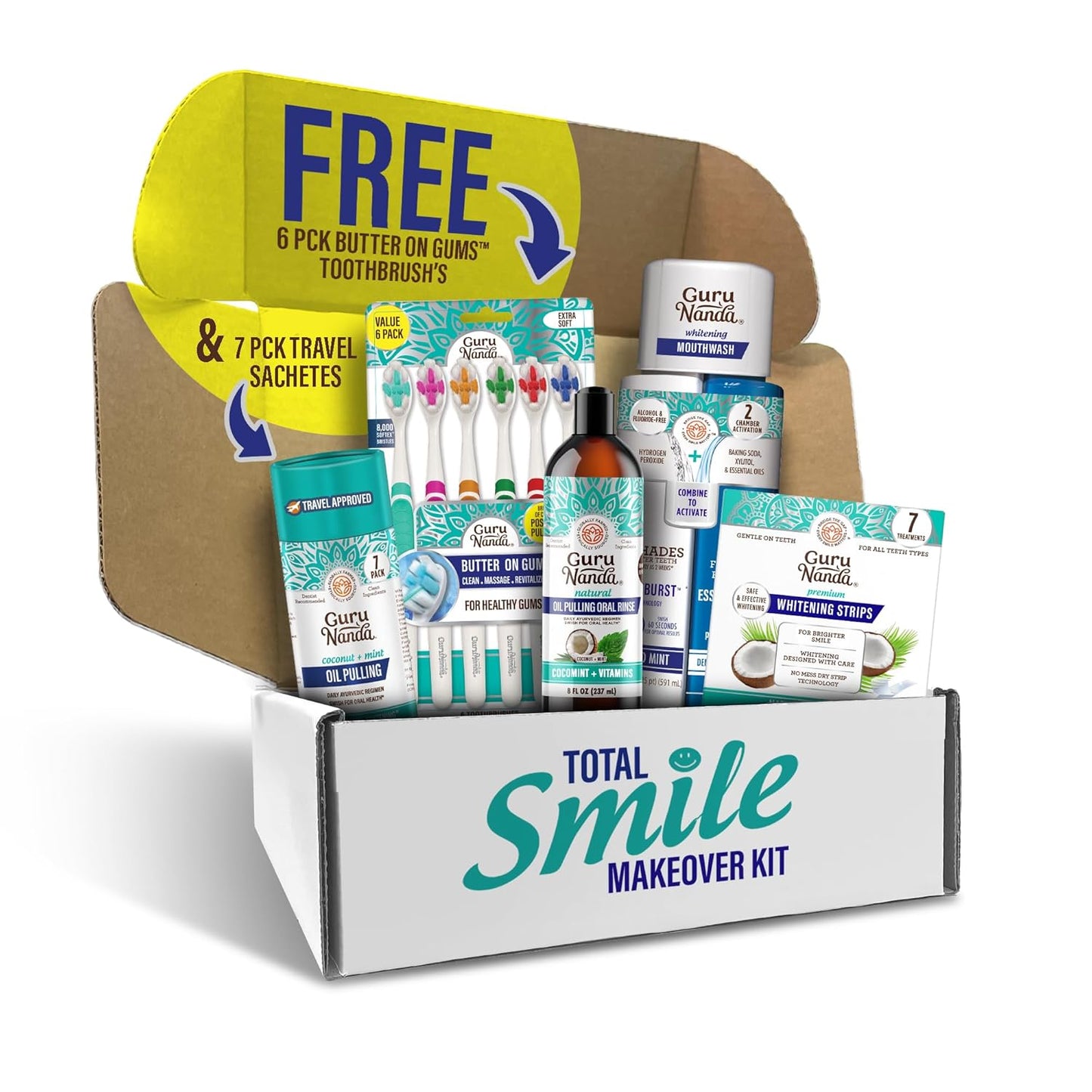 GuruNanda Total Smile Makeover Kit for Bright Teeth