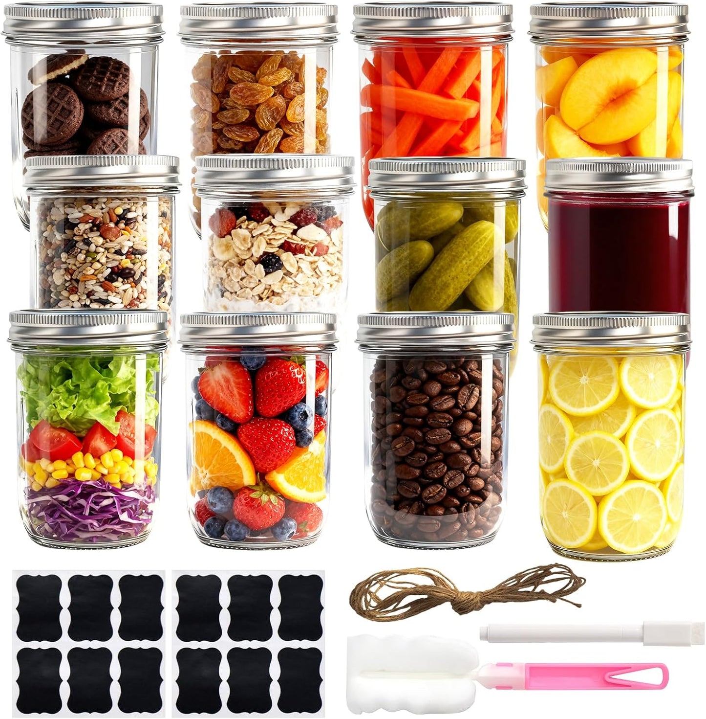 Wide Mouth Mason Jars 16 oz for Canning and Food Storage