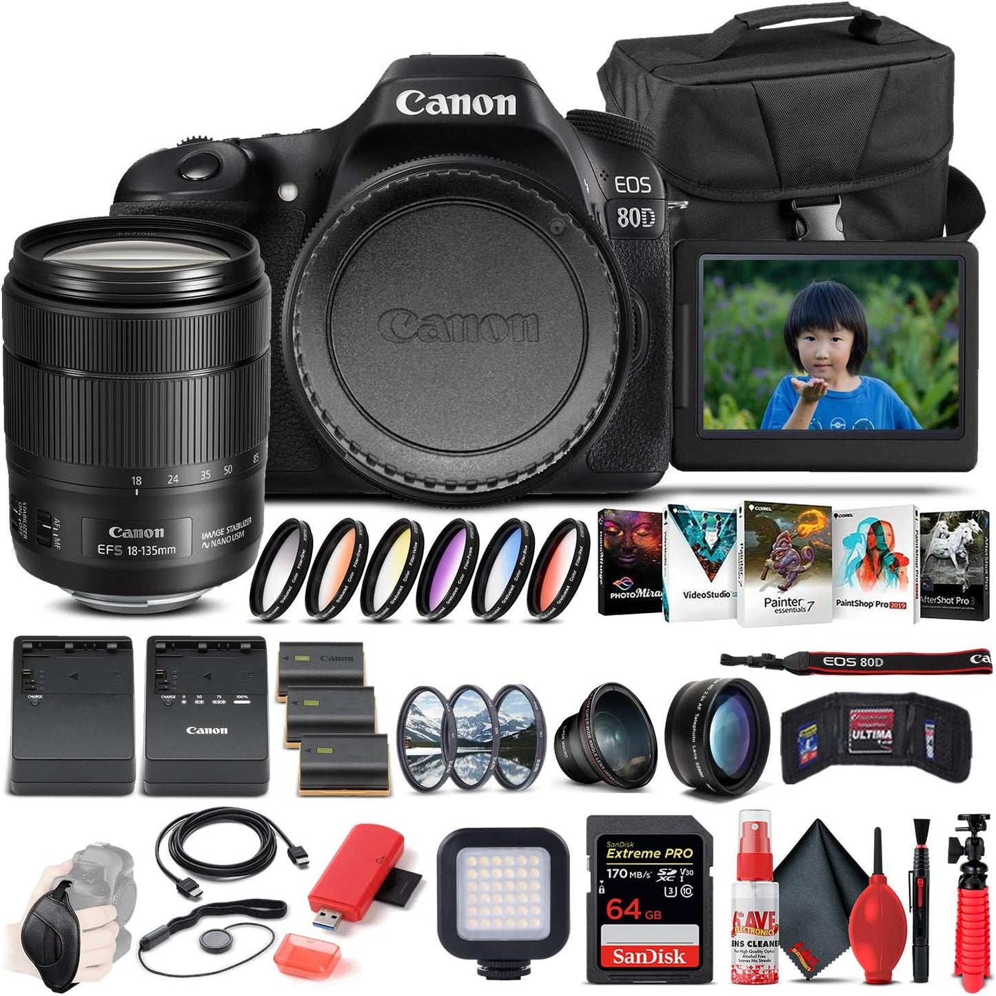 Canon EOS 80D DSLR Camera Bundle with 18-135mm Lens and More