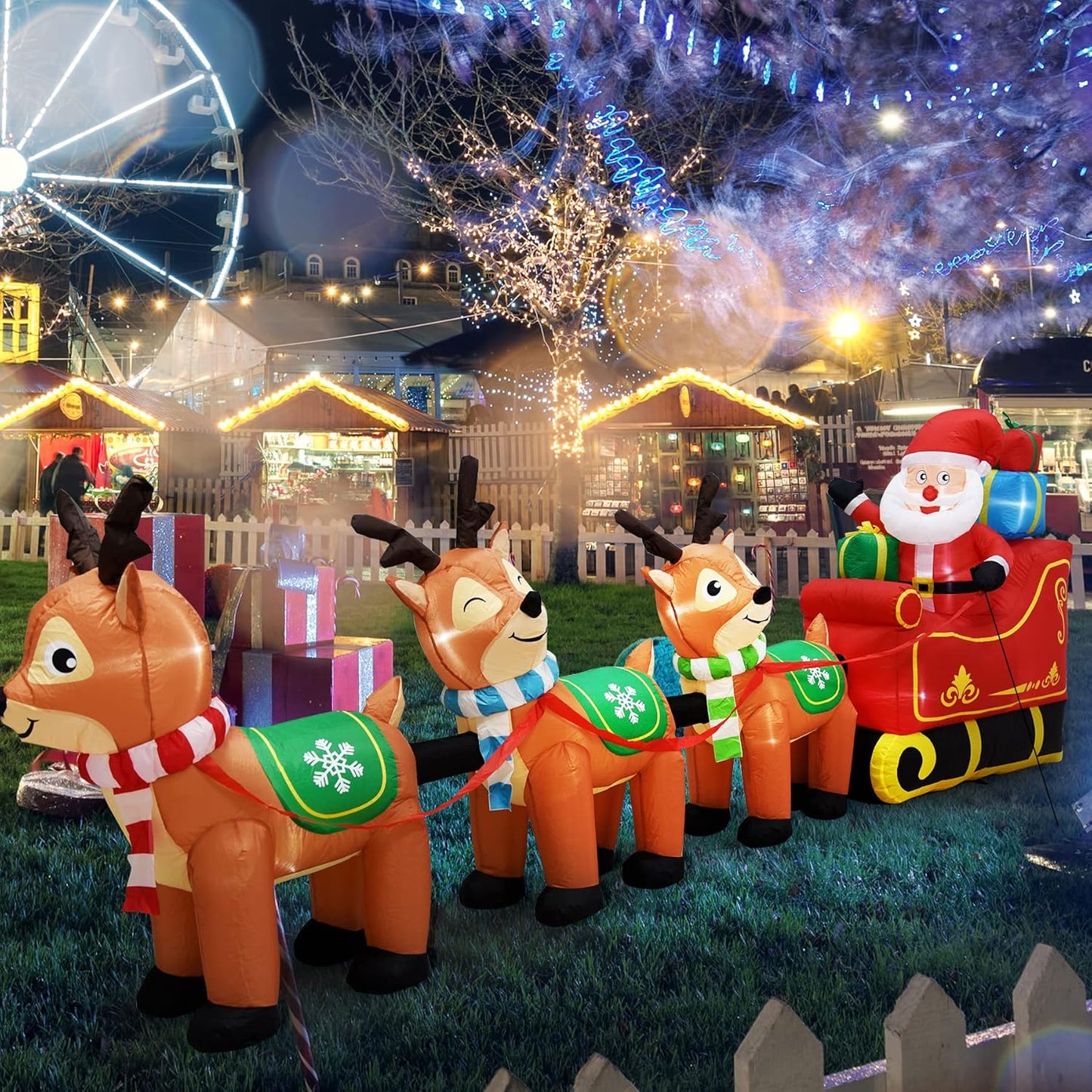 12 Ft Christmas Inflatables with Santa Claus and Reindeer for Yard