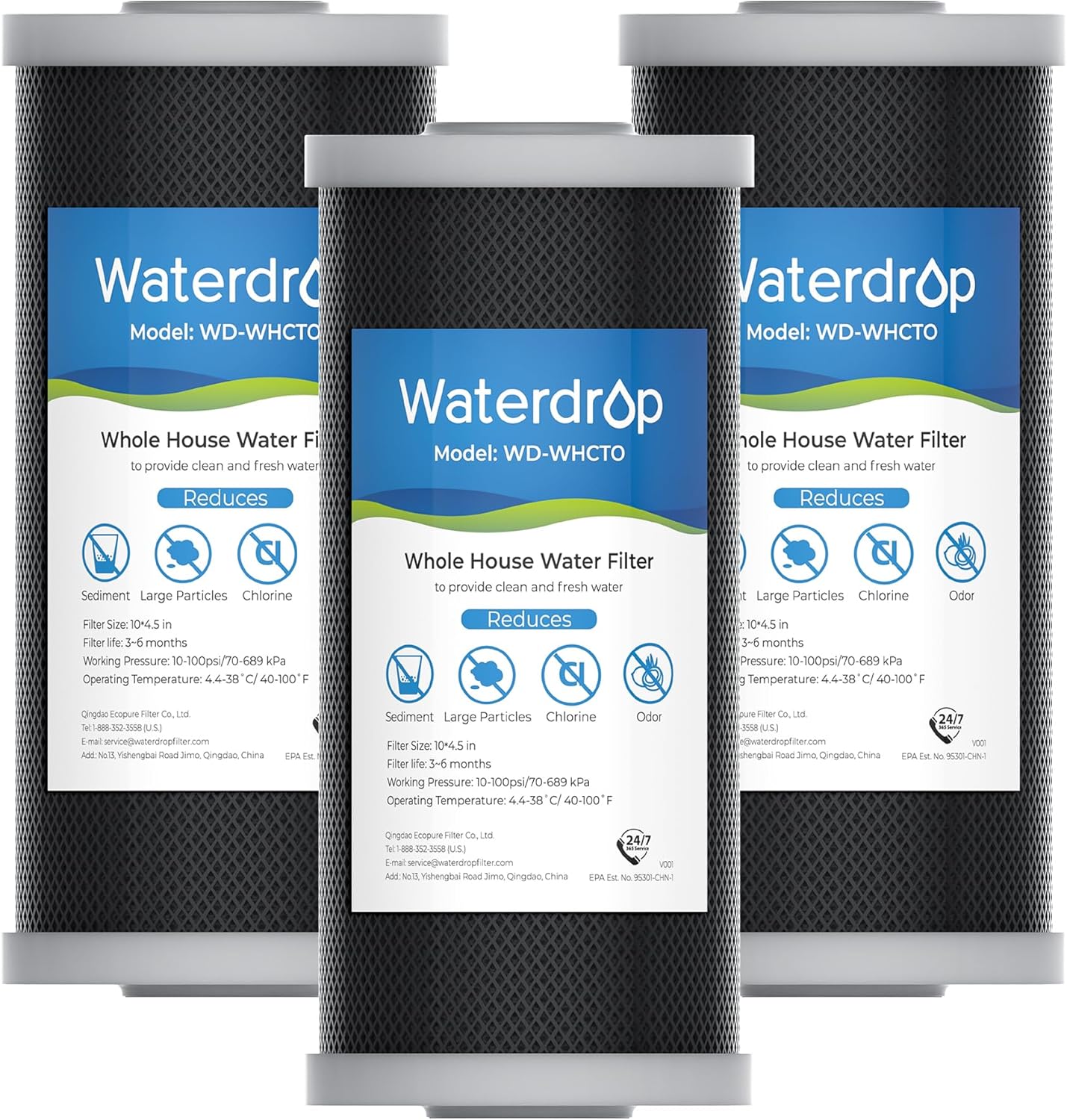 Waterdrop Whole House CTO Carbon Sediment Filter Cartridge 3-Pack