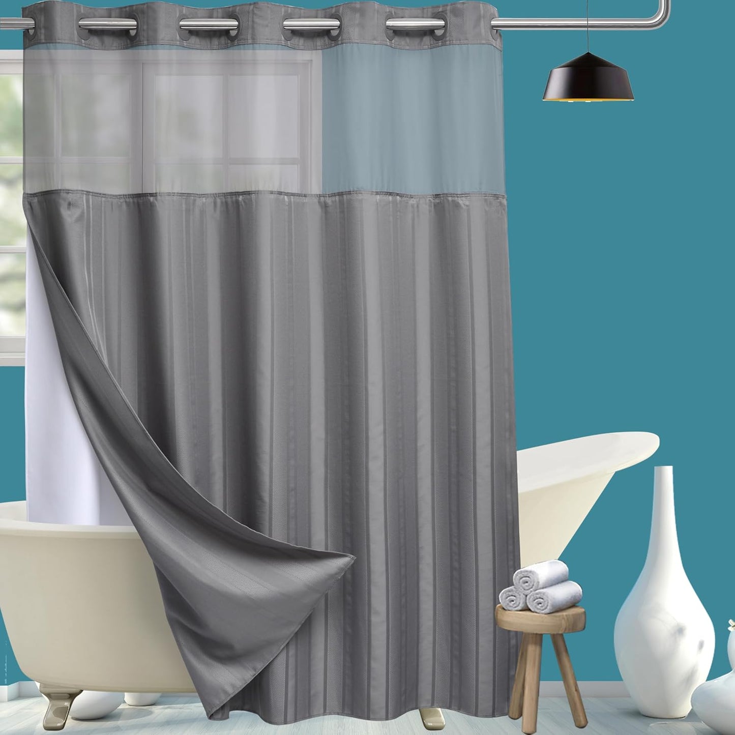 Conbo Mio No Hook Waffle Weave Shower Curtain with Liner Set