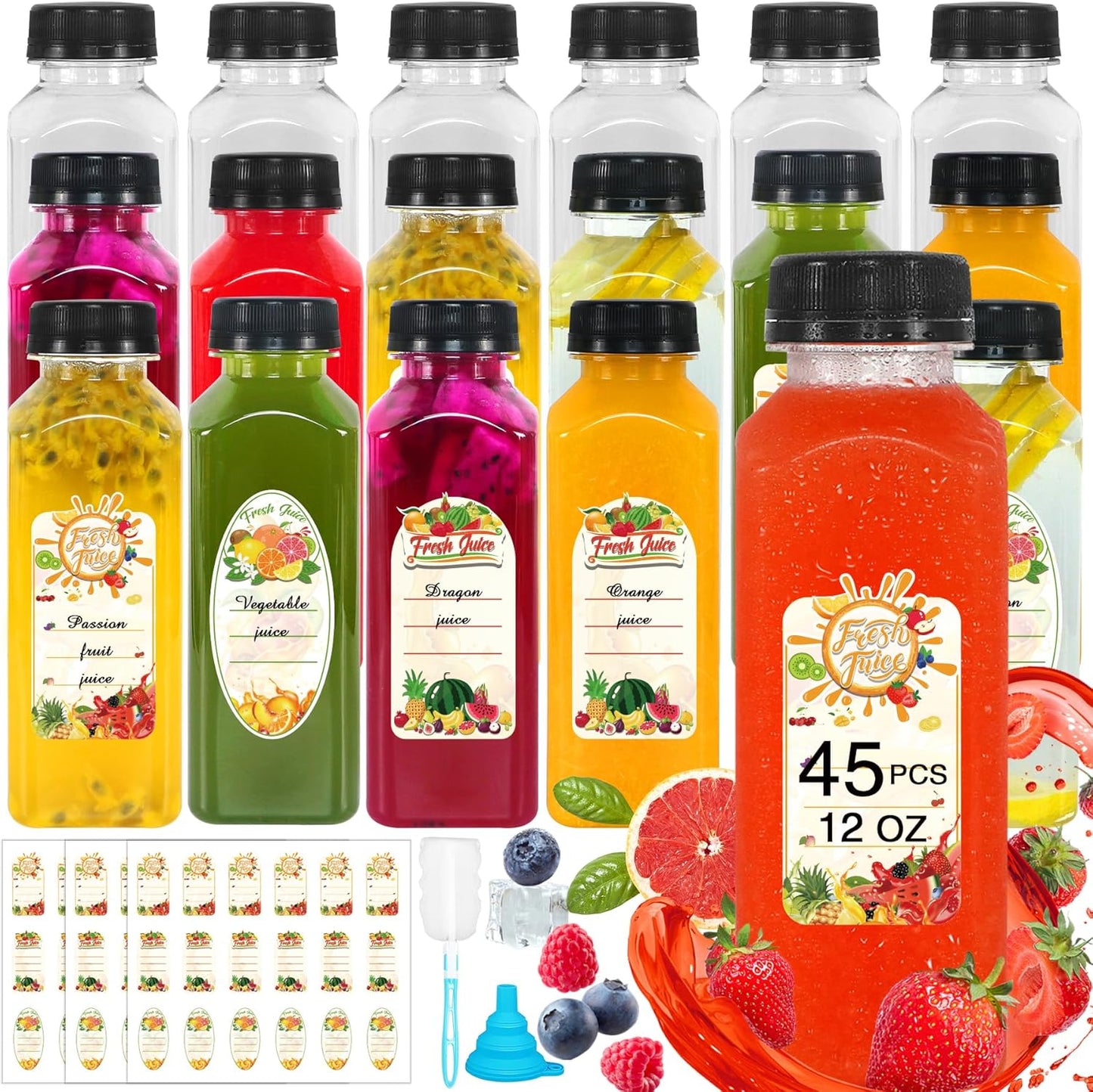 Plastic Juice Bottles with Caps 12 OZ - Perfect for Juicing