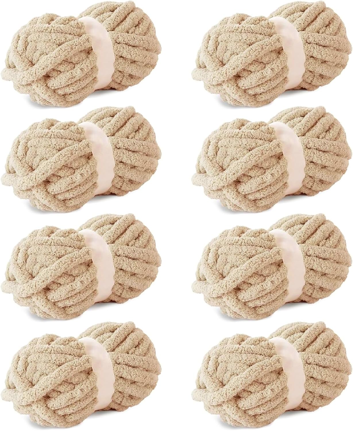 Khaki Chunky Yarn for Hand Knitting, 8 PCS Chenille Yarn