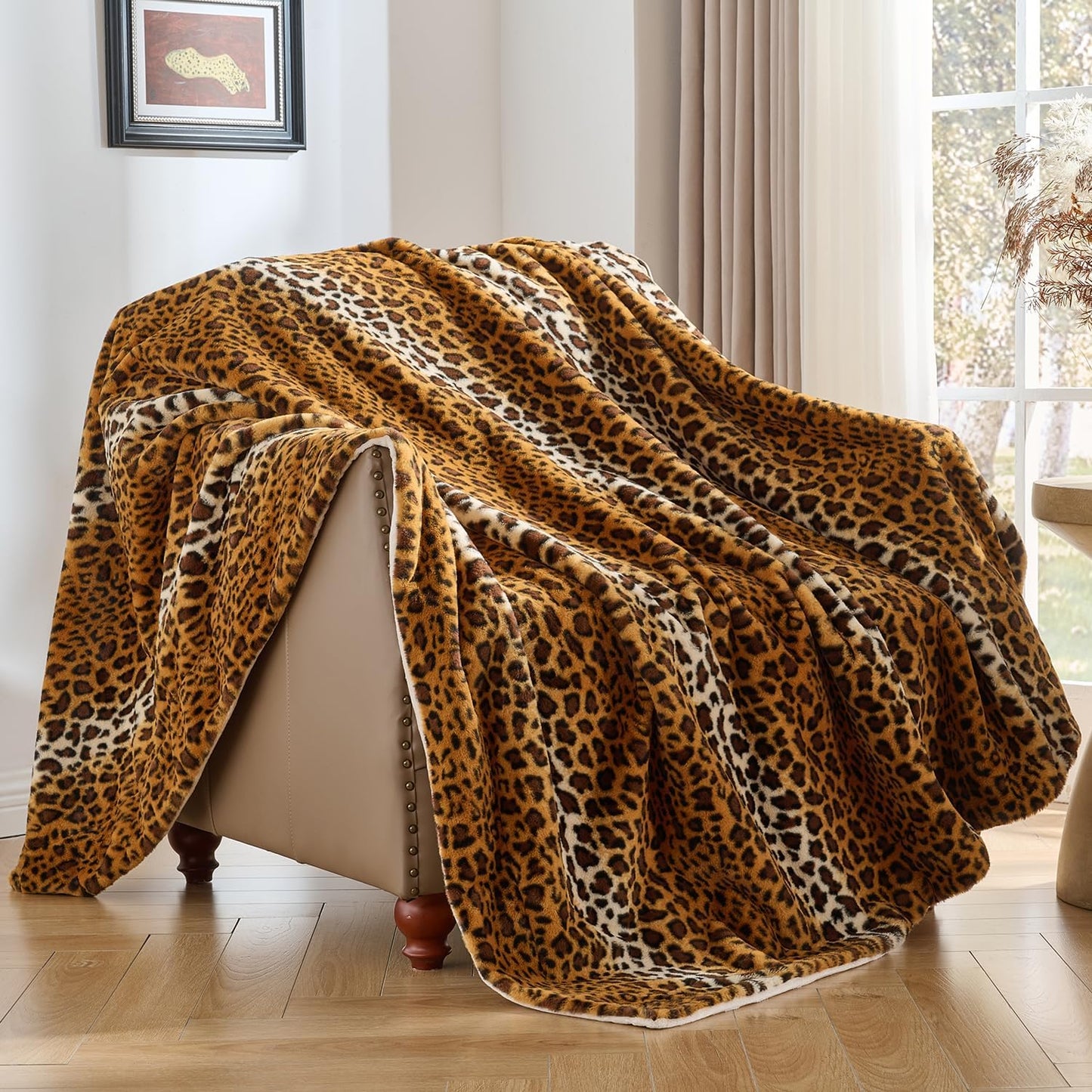Krifey Leopard Print Blanket - Ultra Soft Faux Fur Throw
