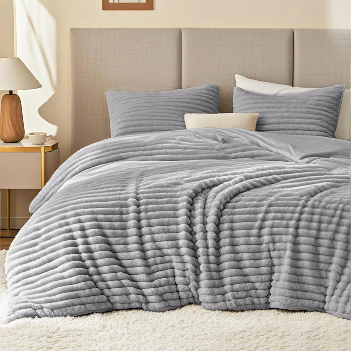EXQ Home Fluffy Comforter Set Queen Size - Soft Faux Fur Bedding